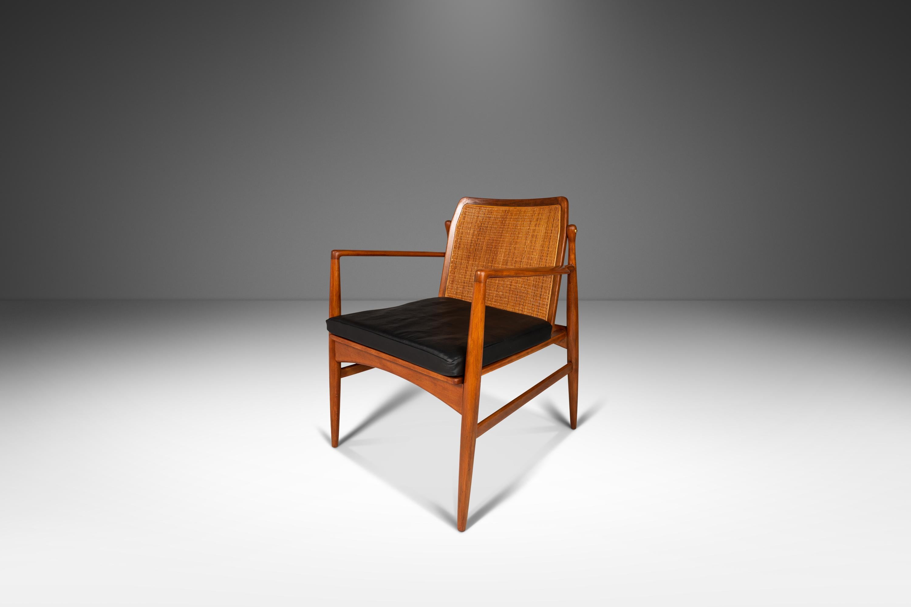 Brass Danish Modern Lounge Chair w/ Cane Back by Ib Kofod Larsen for Selig, c. 1960's