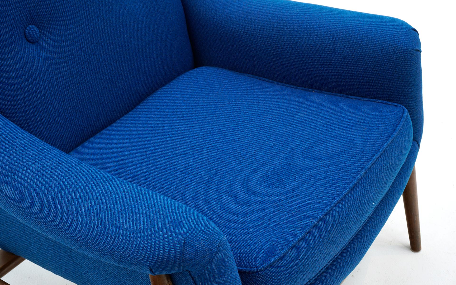 Mid-20th Century Danish Modern Lounge Chair with Arms, Teak with New Blue Maharam Upholstery