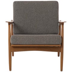 Danish Modern Lounge Chair with Rattan Back and Soft Wool Flannel Cushions Danish Modern Lounge Chair with Rattan Back and Soft Wool Flannel Cushions