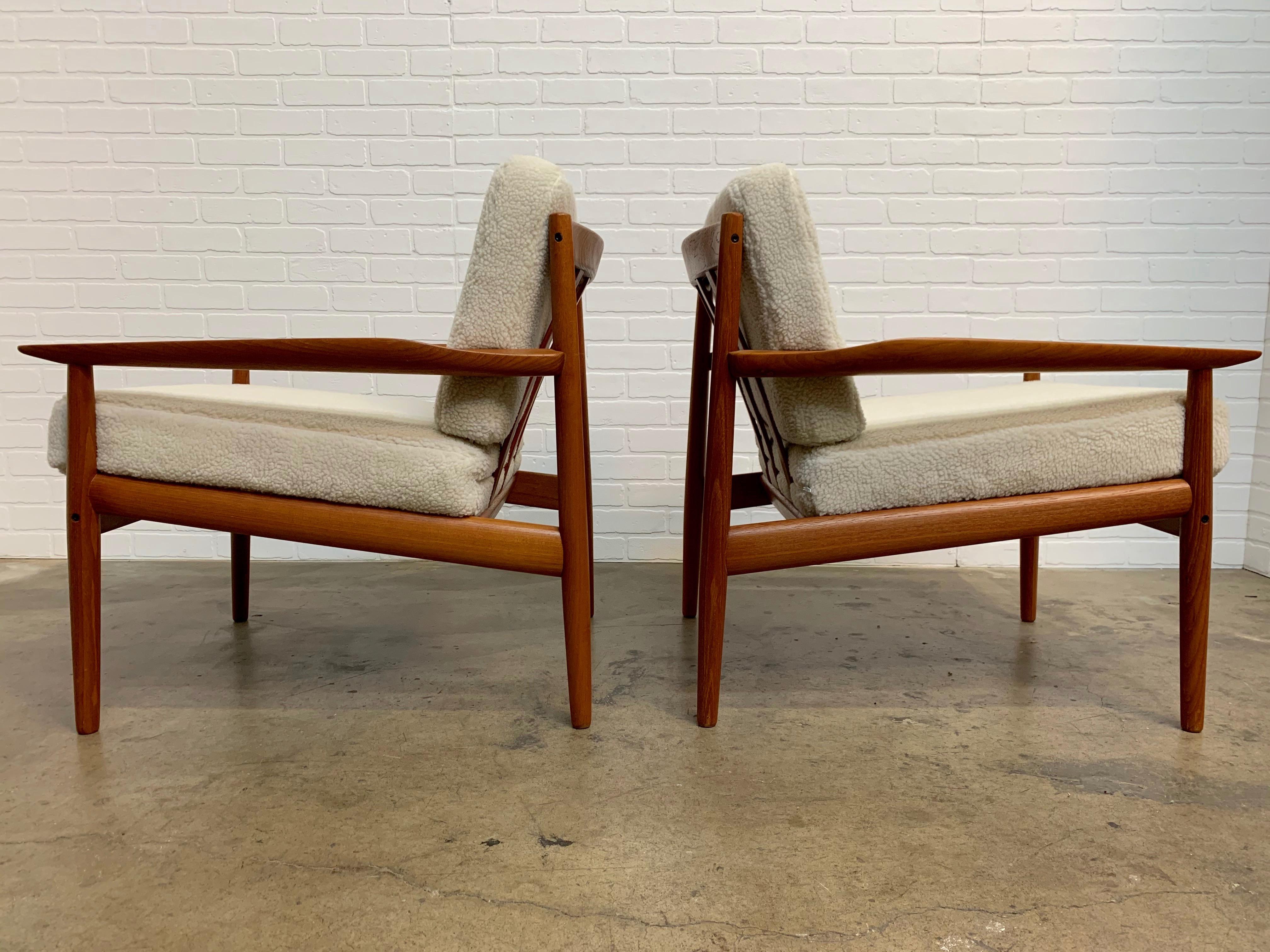 Danish Modern Lounge Chairs by Arne Vodder in Teddy Faux Fur In Good Condition For Sale In Denton, TX