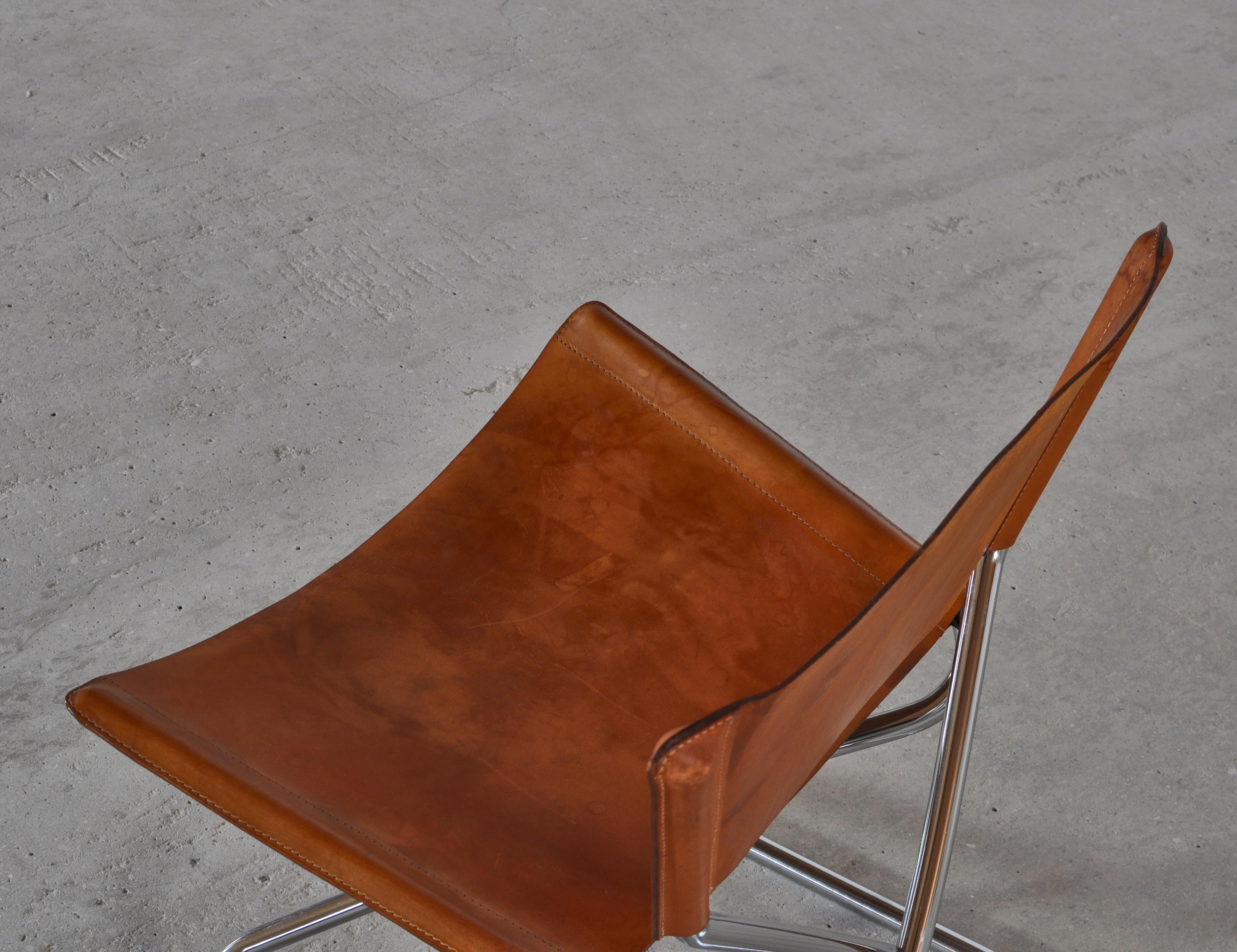 Danish Modern Lounge Chairs in Saddle Leather and Steel by Erik Magnussen 5