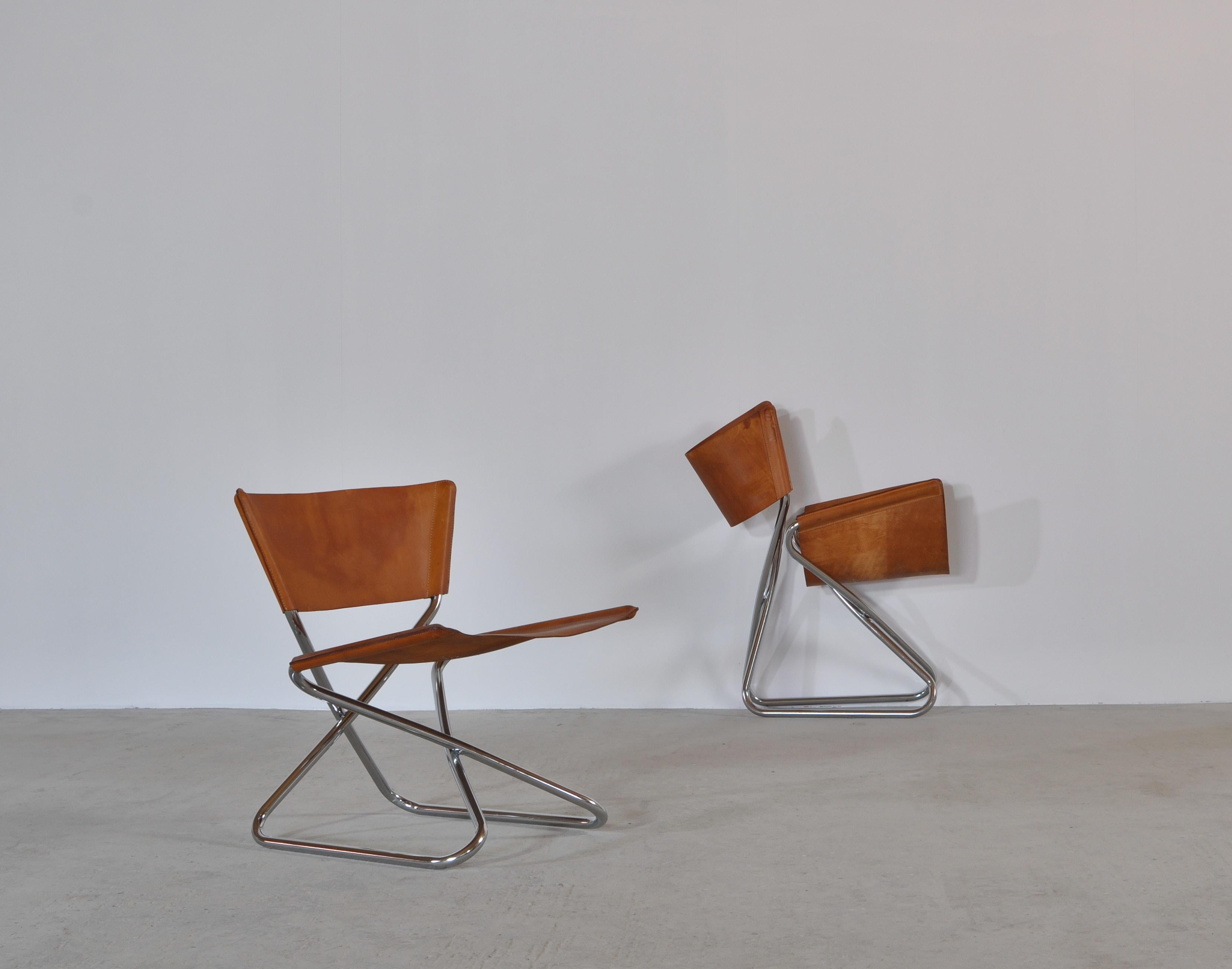Danish Modern Lounge Chairs in Saddle Leather and Steel by Erik Magnussen 9