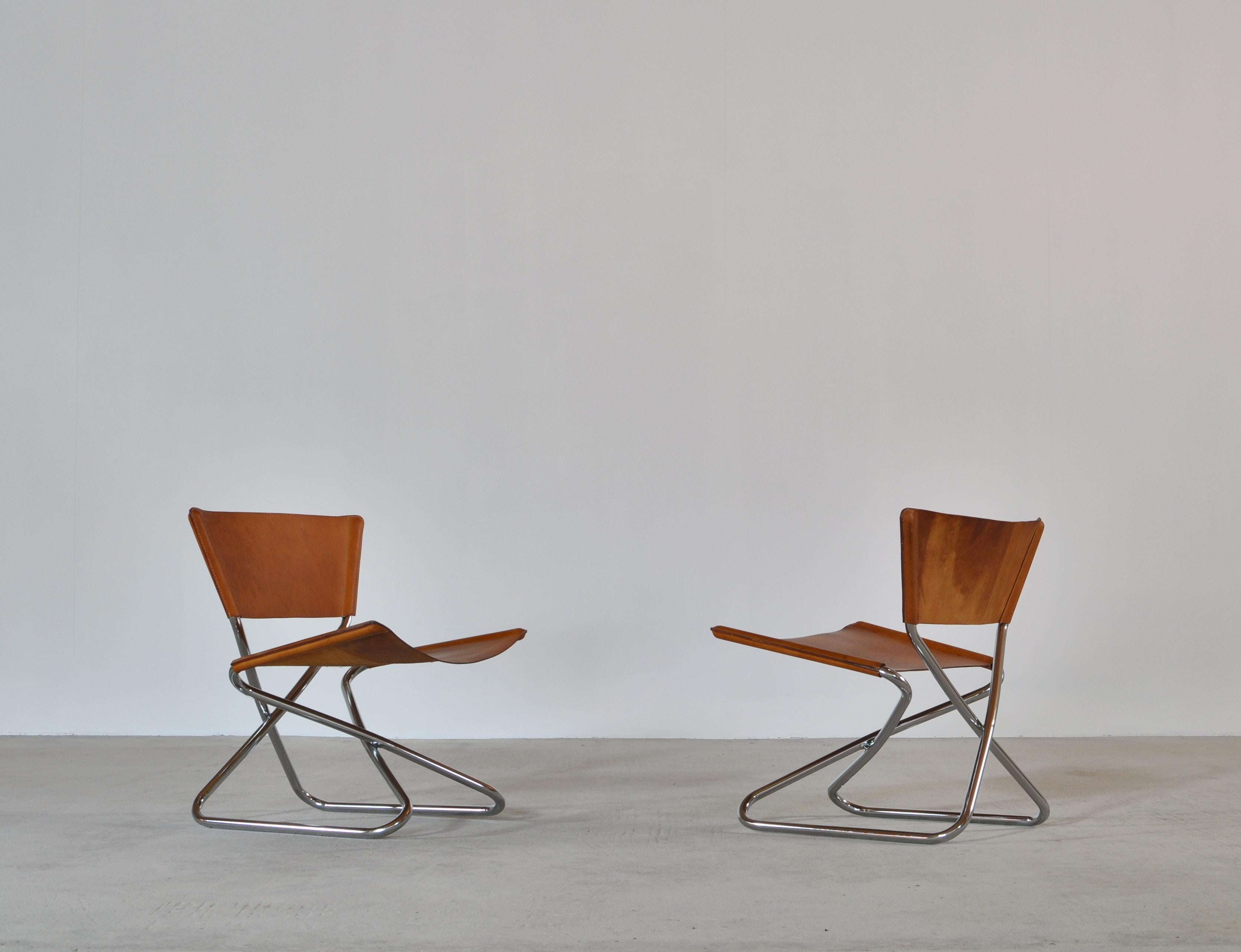Scandinavian Modern Danish Modern Lounge Chairs in Saddle Leather and Steel by Erik Magnussen