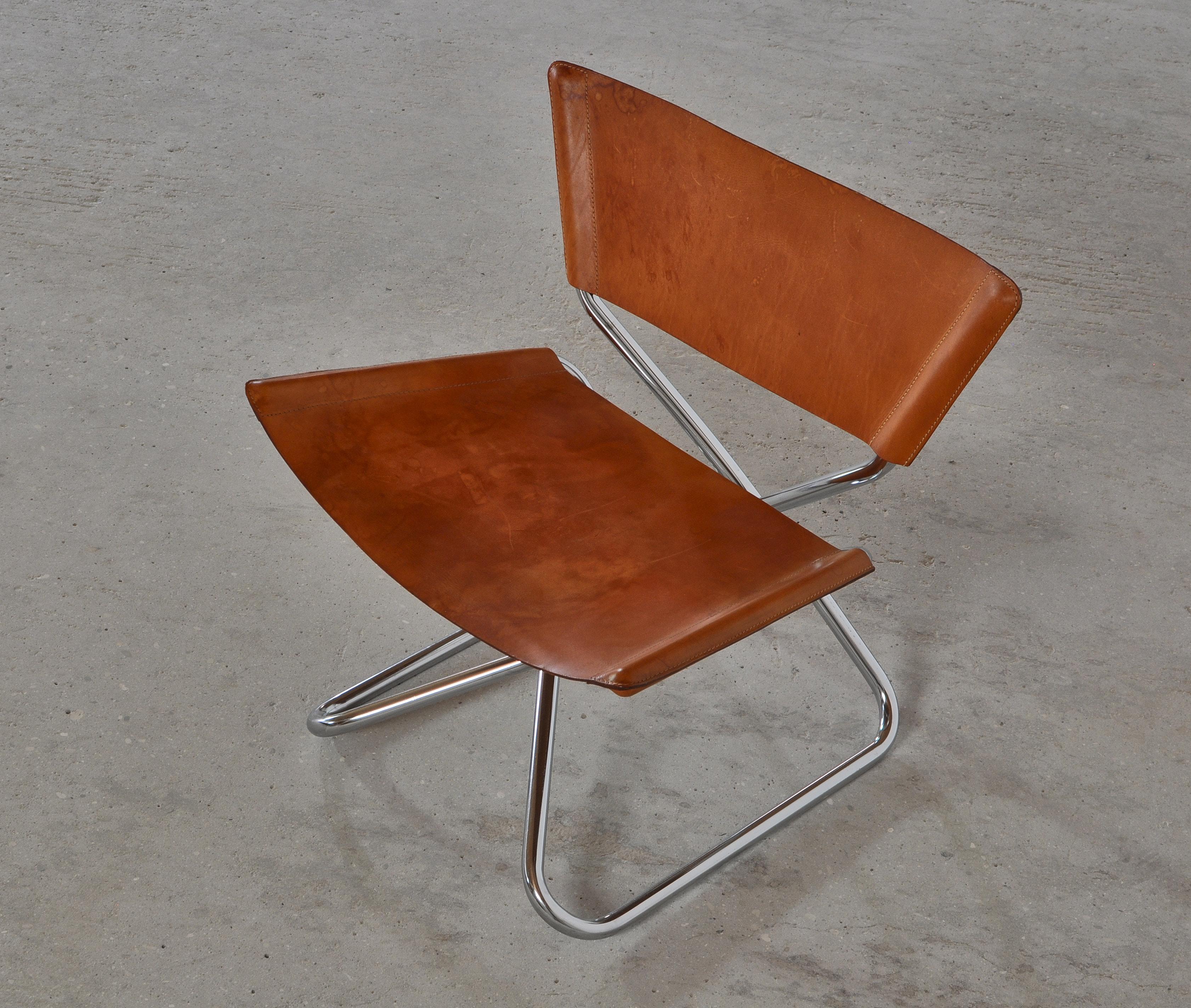 Danish Modern Lounge Chairs in Saddle Leather and Steel by Erik Magnussen In Good Condition In Odense, DK