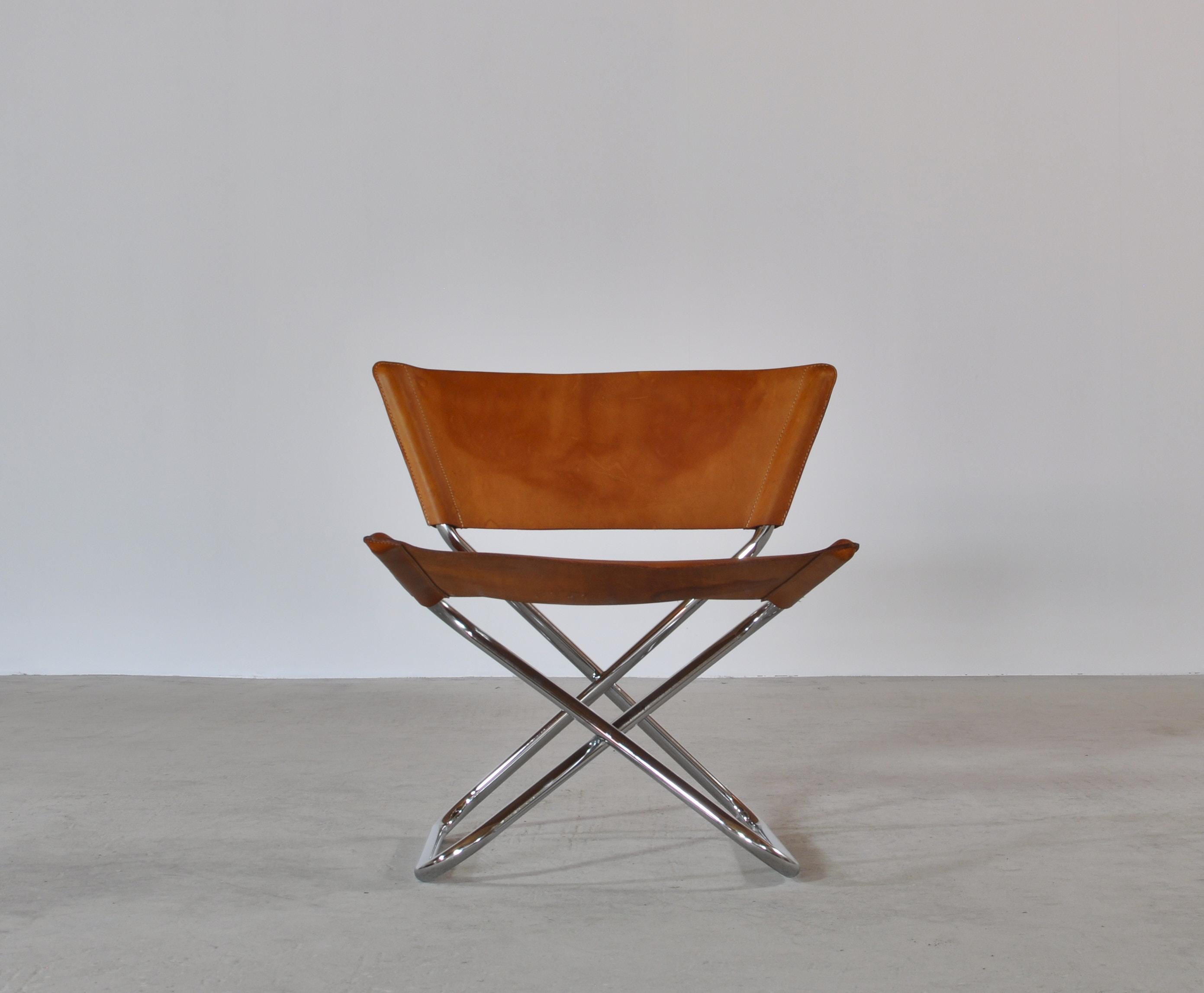 Mid-20th Century Danish Modern Lounge Chairs in Saddle Leather and Steel by Erik Magnussen