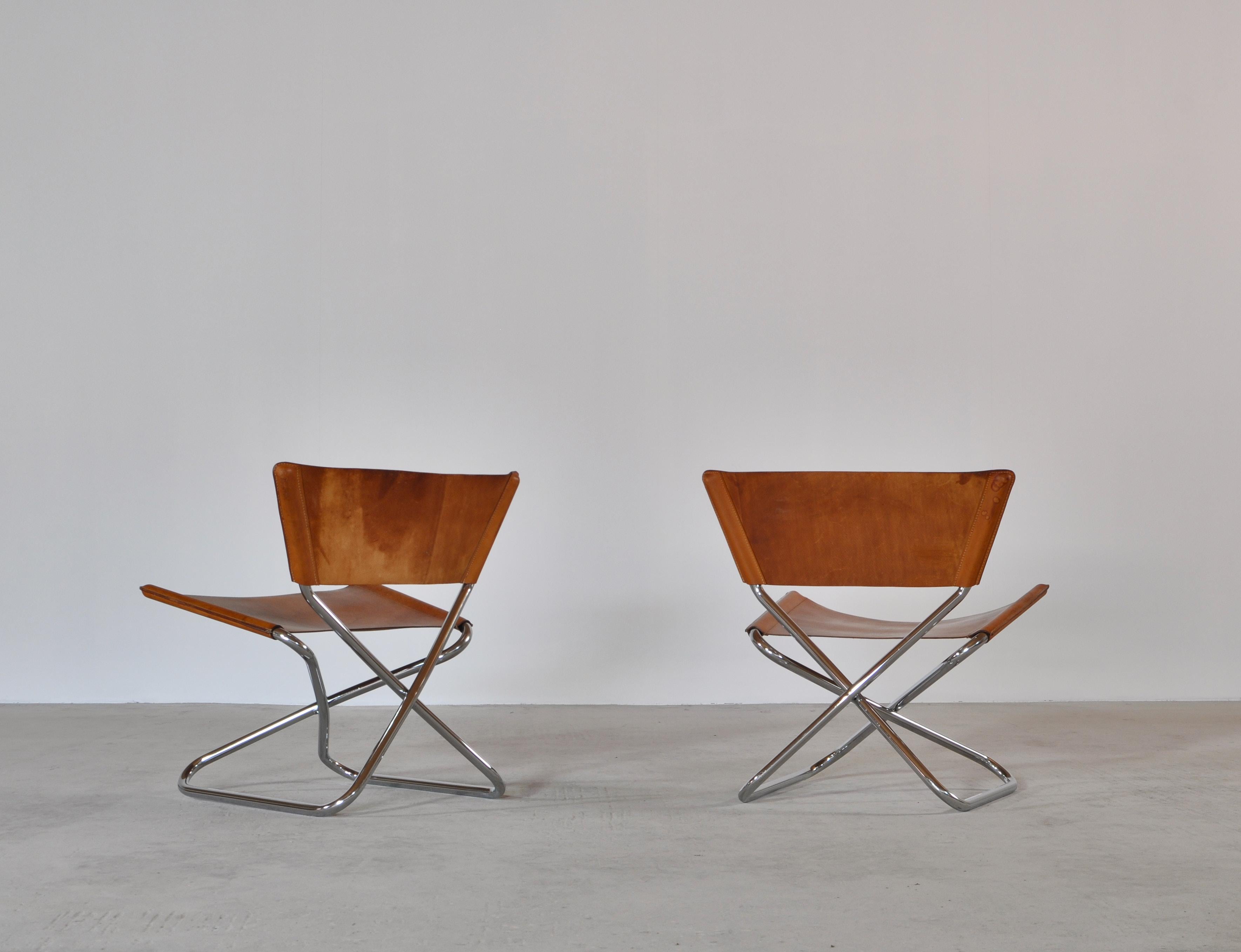 Danish Modern Lounge Chairs in Saddle Leather and Steel by Erik Magnussen 3