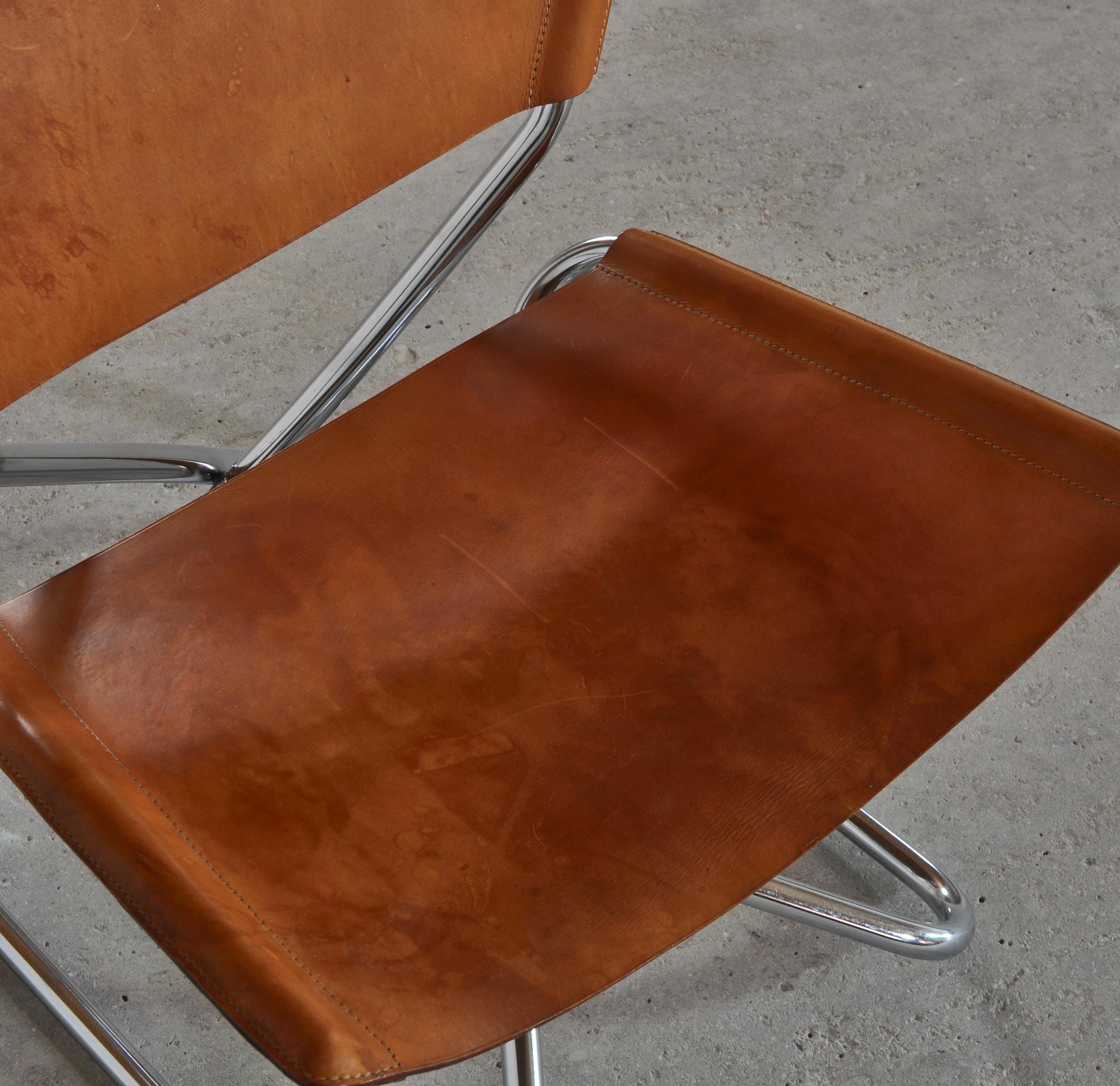 Danish Modern Lounge Chairs in Saddle Leather and Steel by Erik Magnussen 4