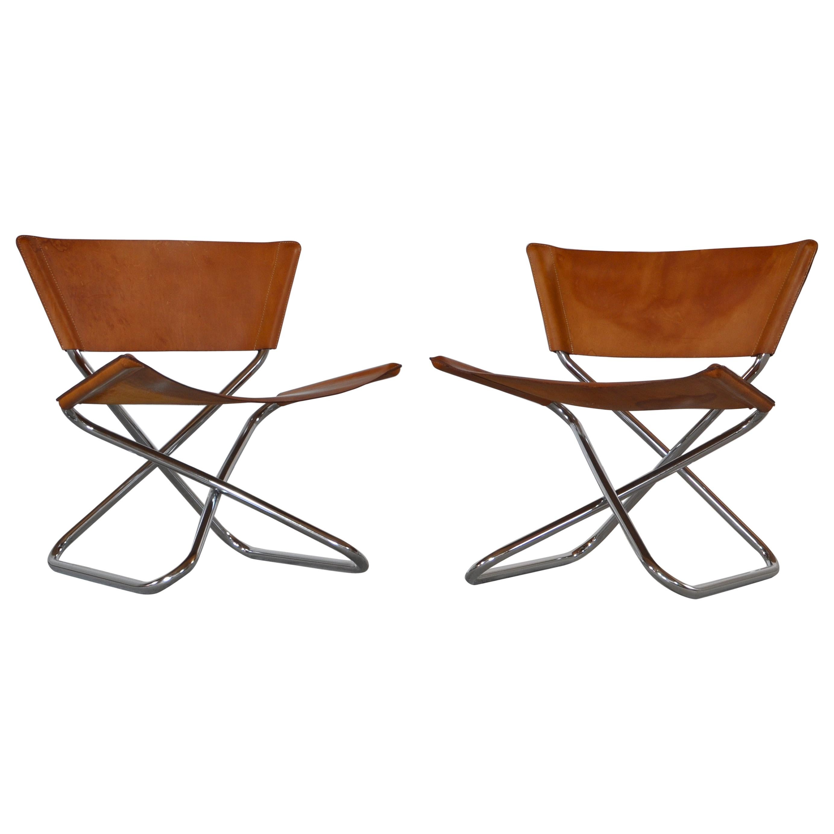 Danish Modern Lounge Chairs in Saddle Leather and Steel by Erik Magnussen