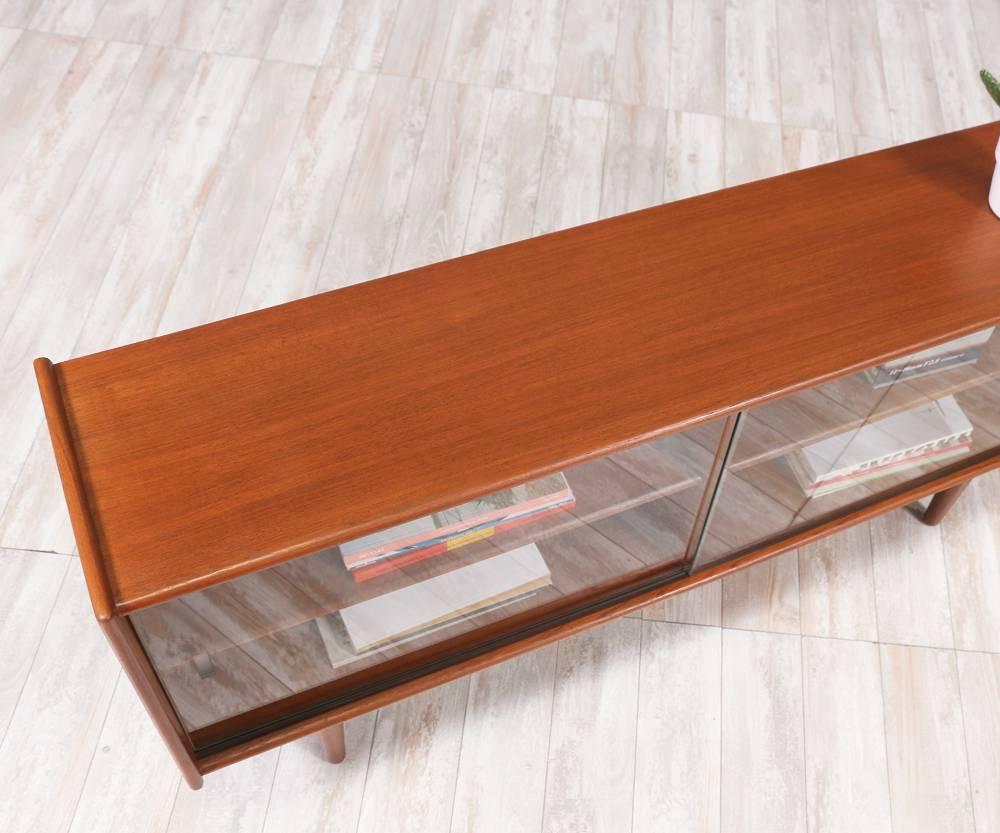 Glass Danish Modern Low Profile Teak Bookcase