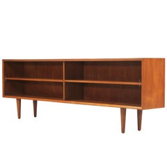 Danish Modern Low-Profile Teak Bookcase with Glass Door