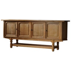 Danish Modern Low Rectangular Brutalist Classic Sideboard in Oak, Made in 1960s