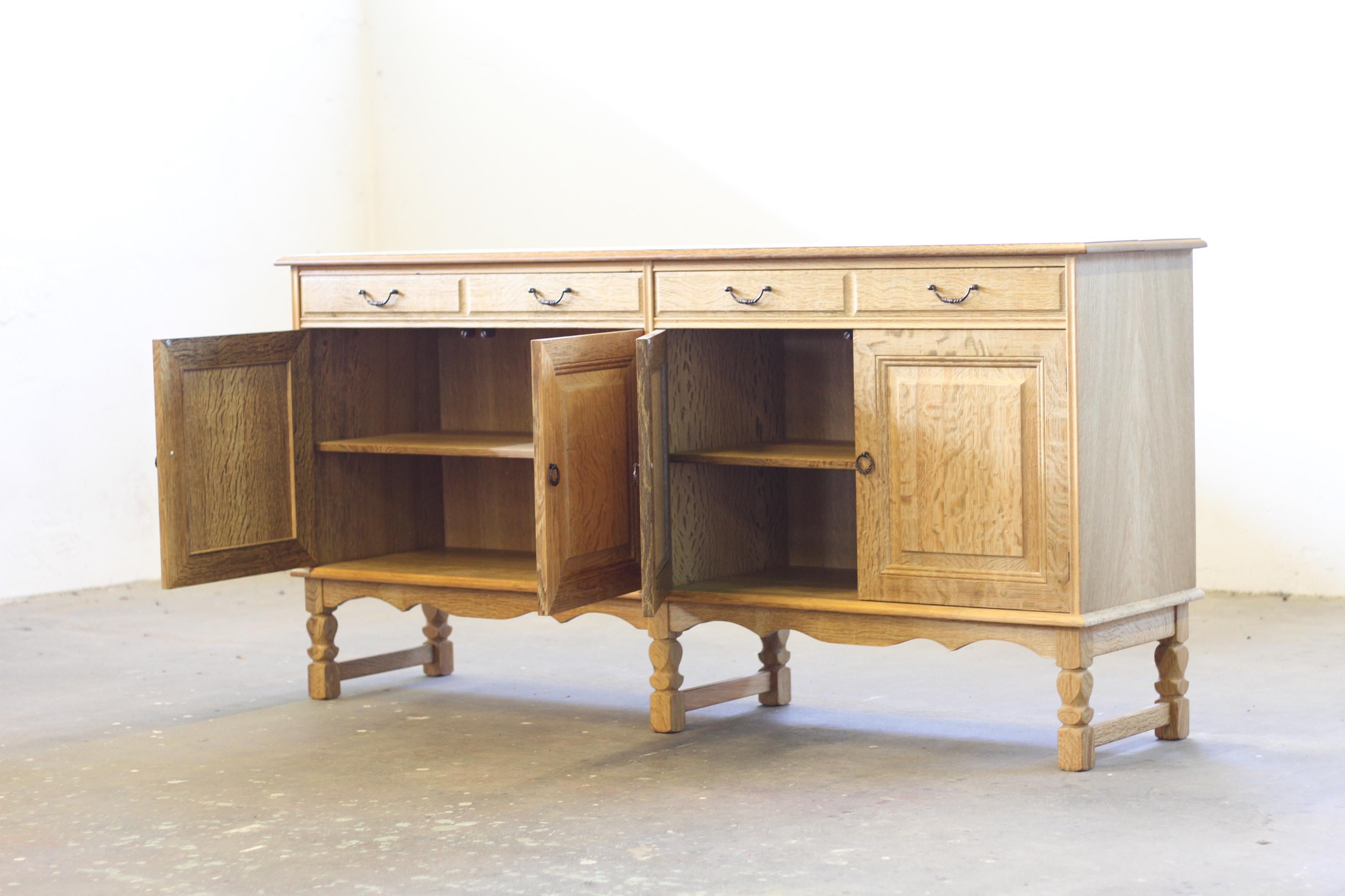 Danish Modern Low sideboard in Light Oak, 1987 Style of Henning Kjærnulf For Sale 7