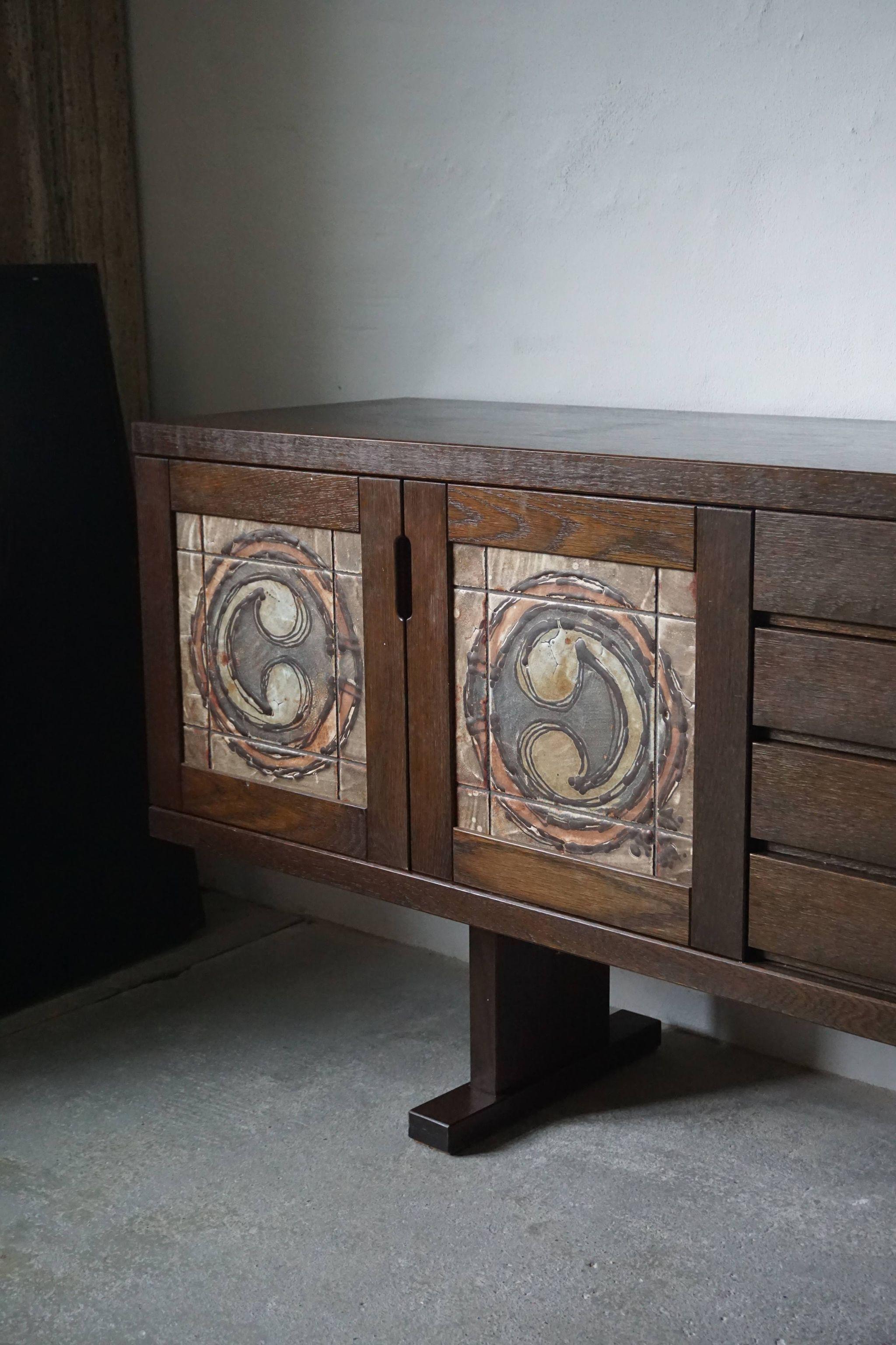 Danish Modern Low Sideboard in Oak and with Ceramic Front, Made by Skovby, 1970s 5