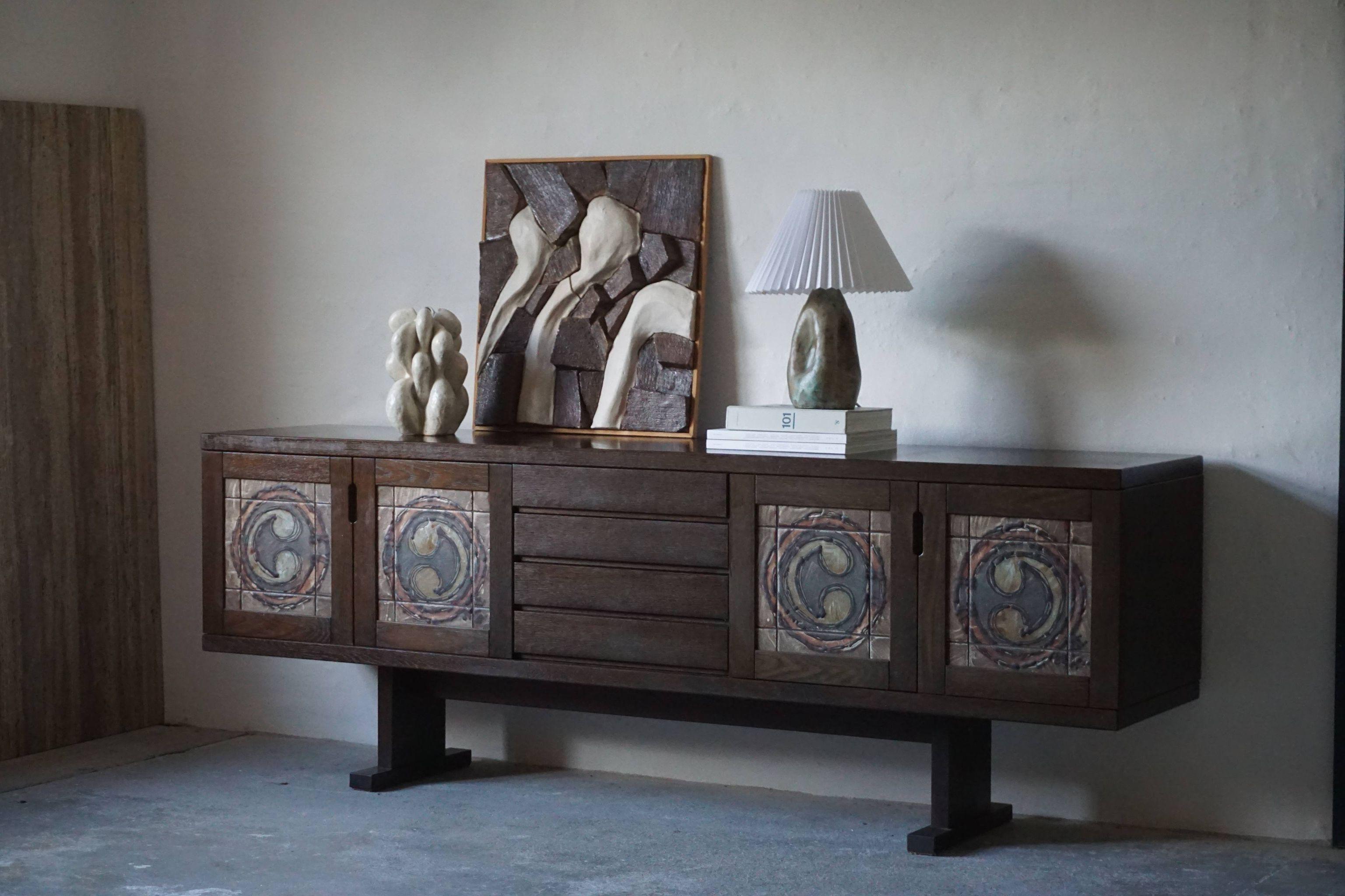Danish Modern Low Sideboard in Oak and with Ceramic Front, Made by Skovby, 1970s 6