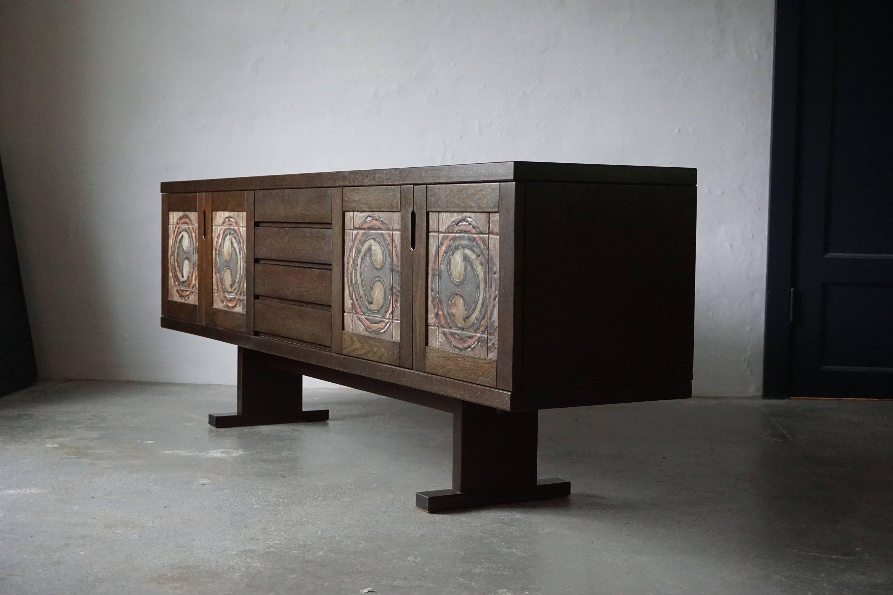 Danish Modern Low Sideboard in Oak and with Ceramic Front, Made by Skovby, 1970s 9