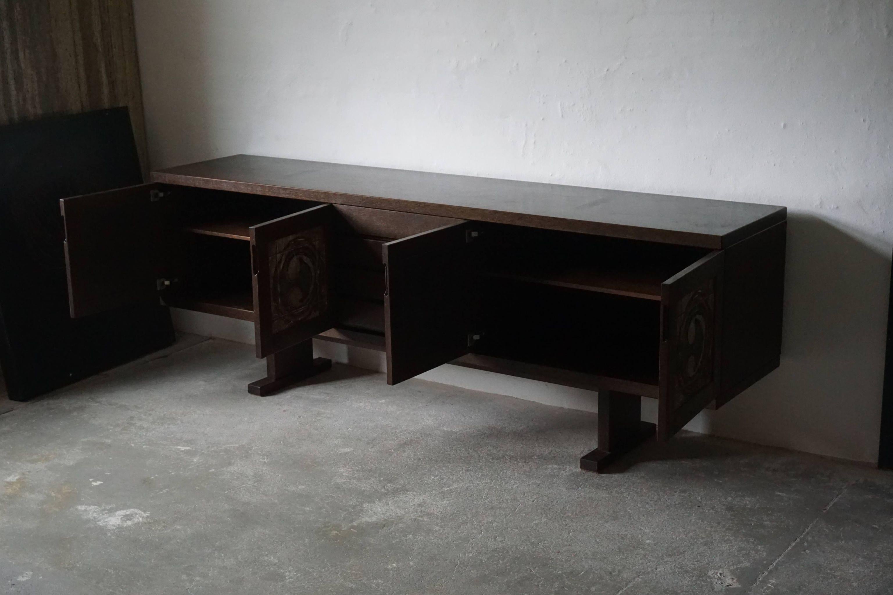 Danish Modern Low Sideboard in Oak and with Ceramic Front, Made by Skovby, 1970s 2