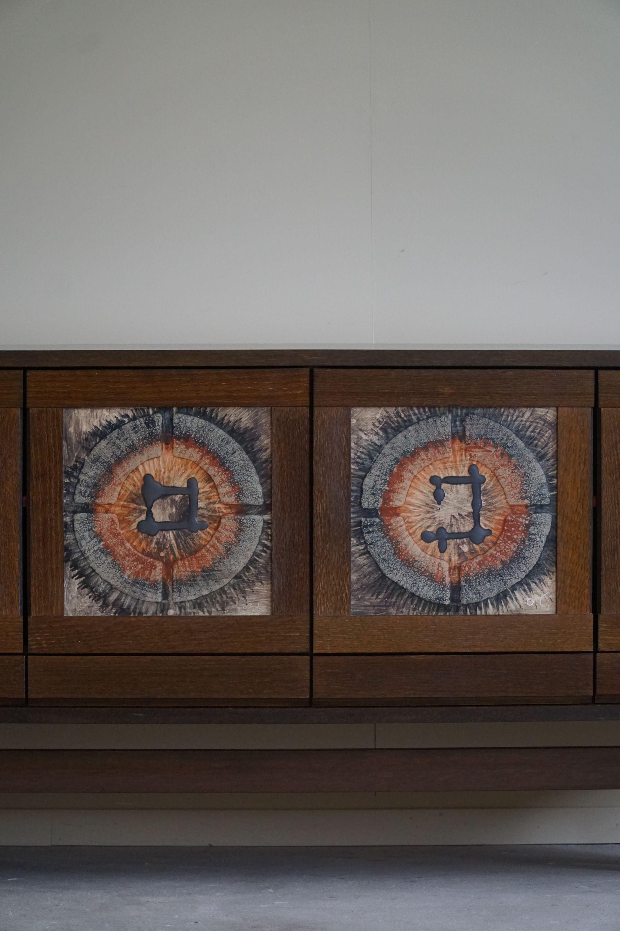 Danish Modern Low Sideboard in Oak & Ceramic Tiles, Made by Skovby, 1970s 2