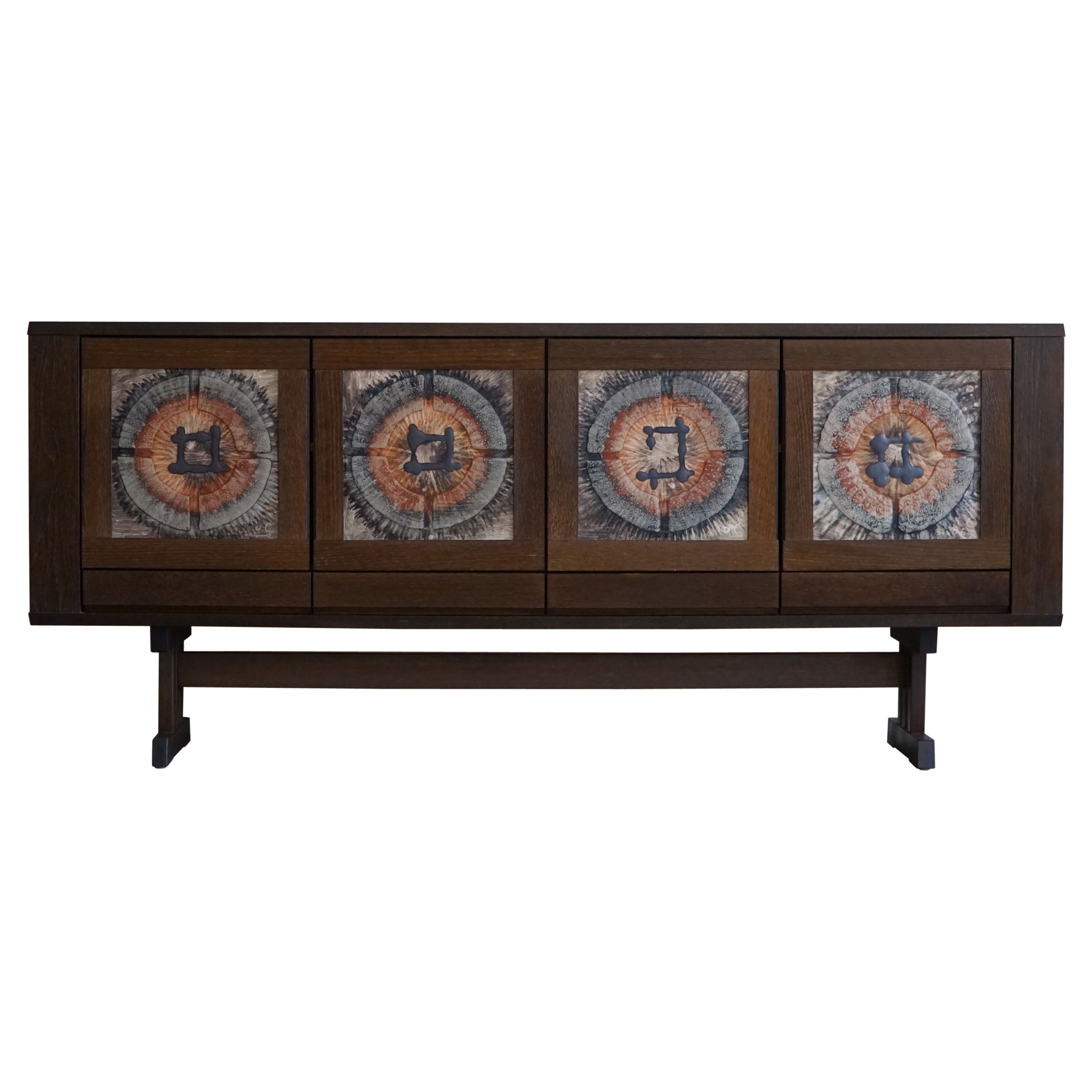 Danish Modern Low Sideboard in Oak & Ceramic Tiles, Made by Skovby, 1970s
