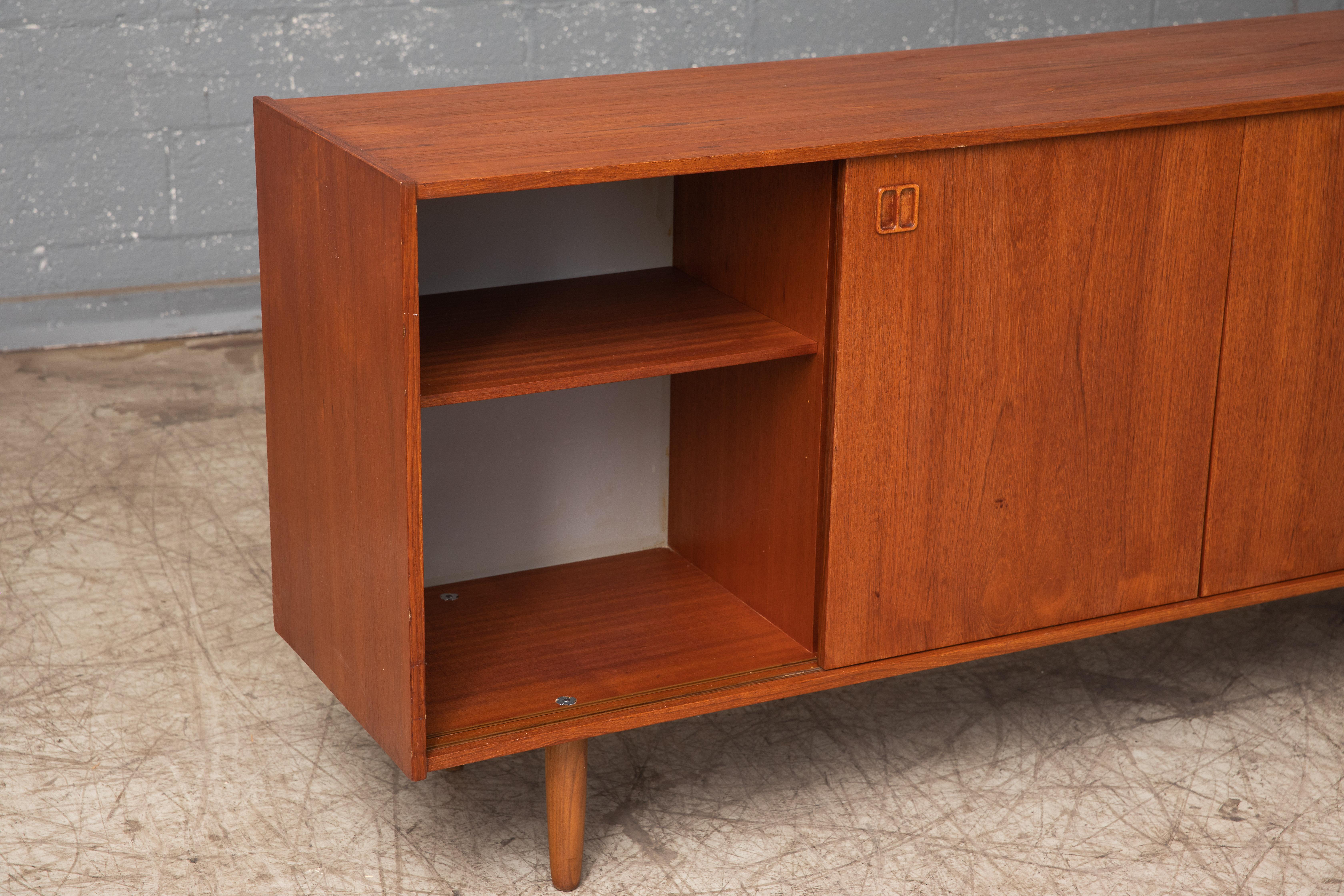 Mid-20th Century Danish Modern Low Sideboard in Teak, 1960's