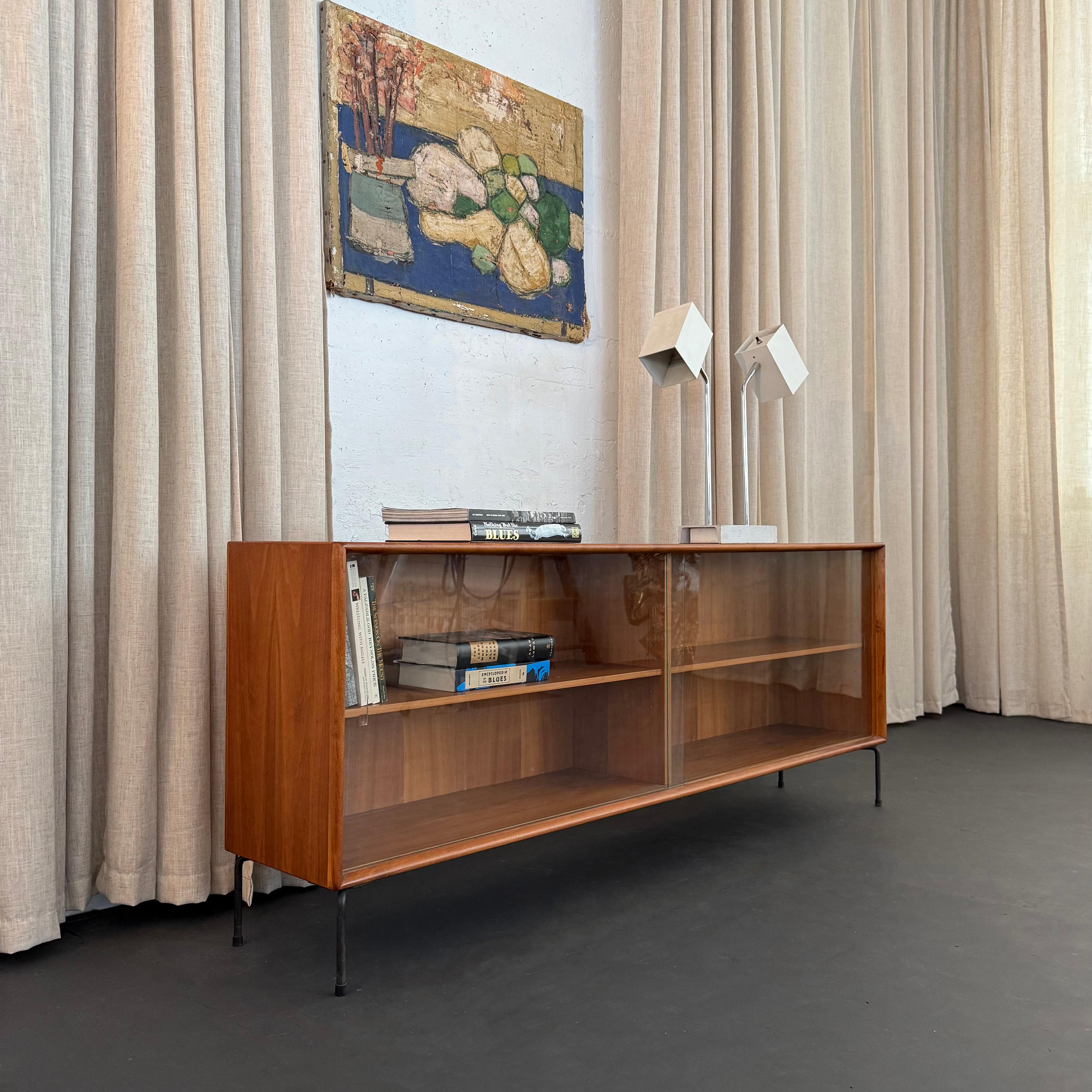 Iron Danish Modern Low Teak Credenza By Axel Christensen For Aco Møbler For Sale