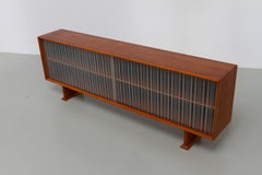 Danish Modern Low Teak Sideboard with Etched Glass Doors by Skovby, 1960s.