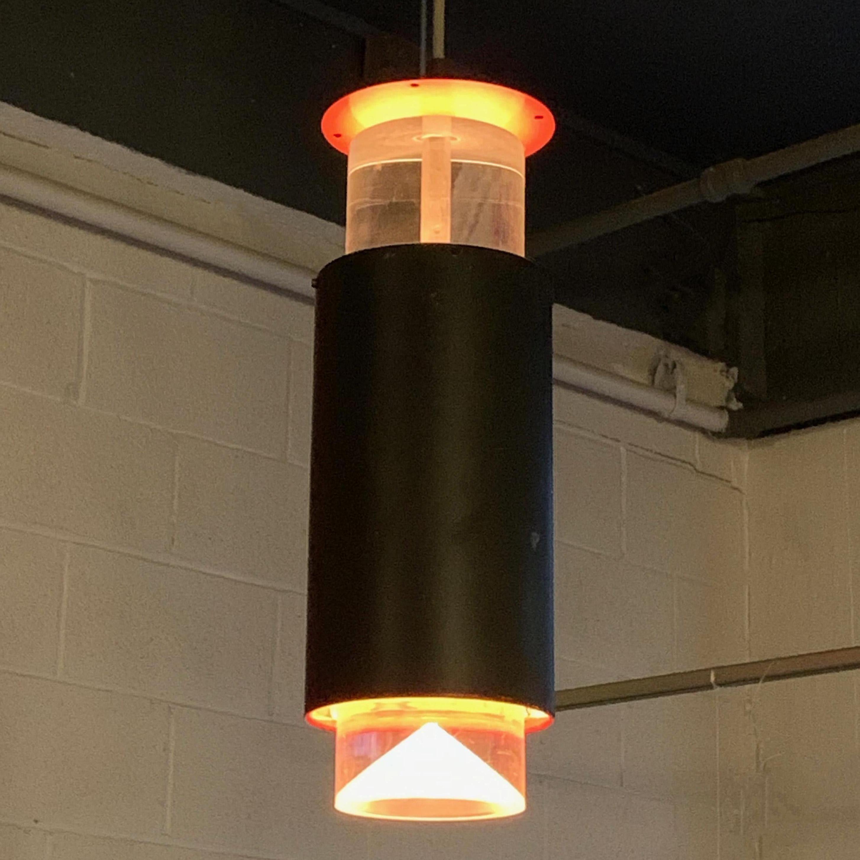 20th Century Danish Modern Lucite and Aluminum Cylinder Pendant Light by Simon Henningsen For Sale