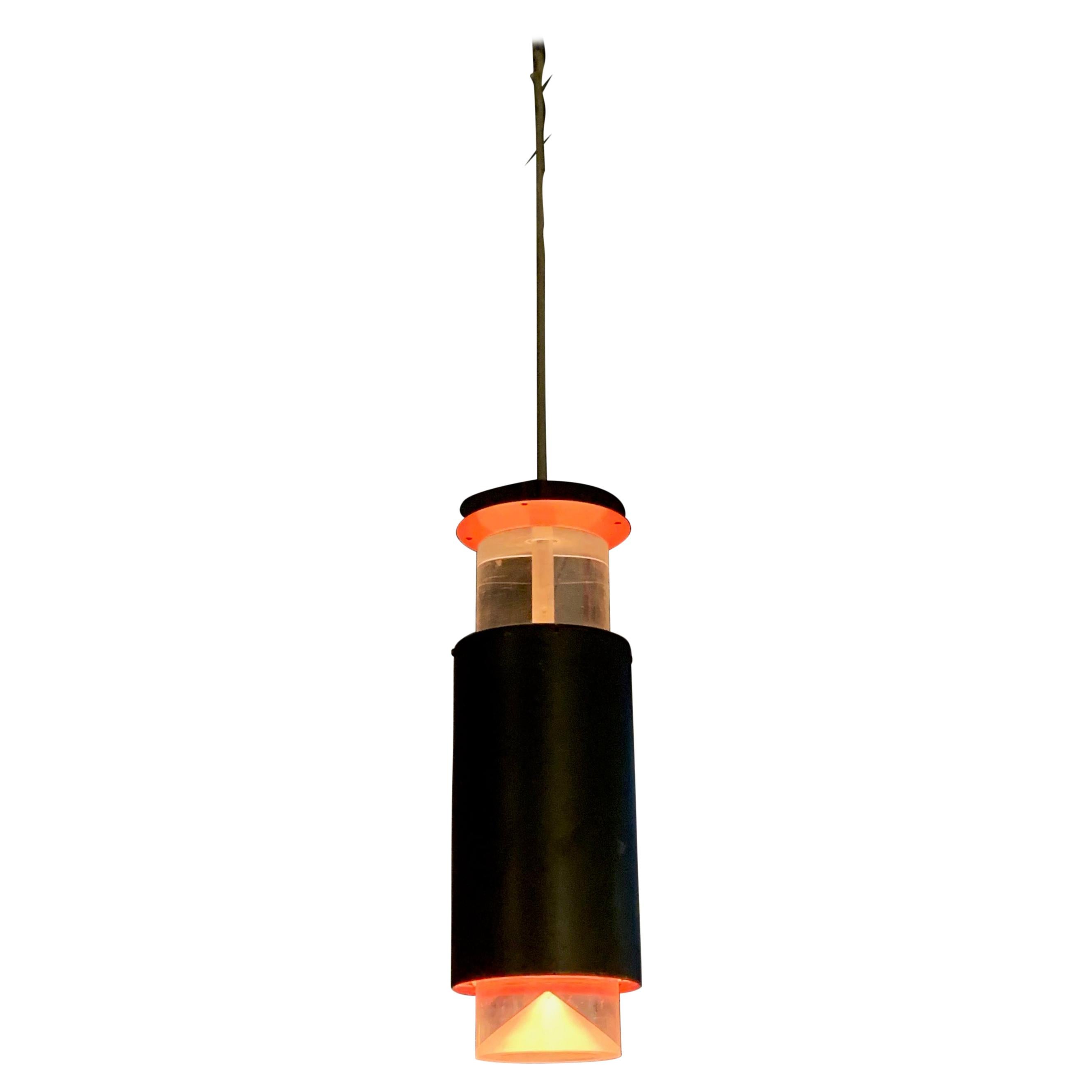 Lampe pendante moderne danoise à cylindre en lucite et aluminium de Simon Henningsen
