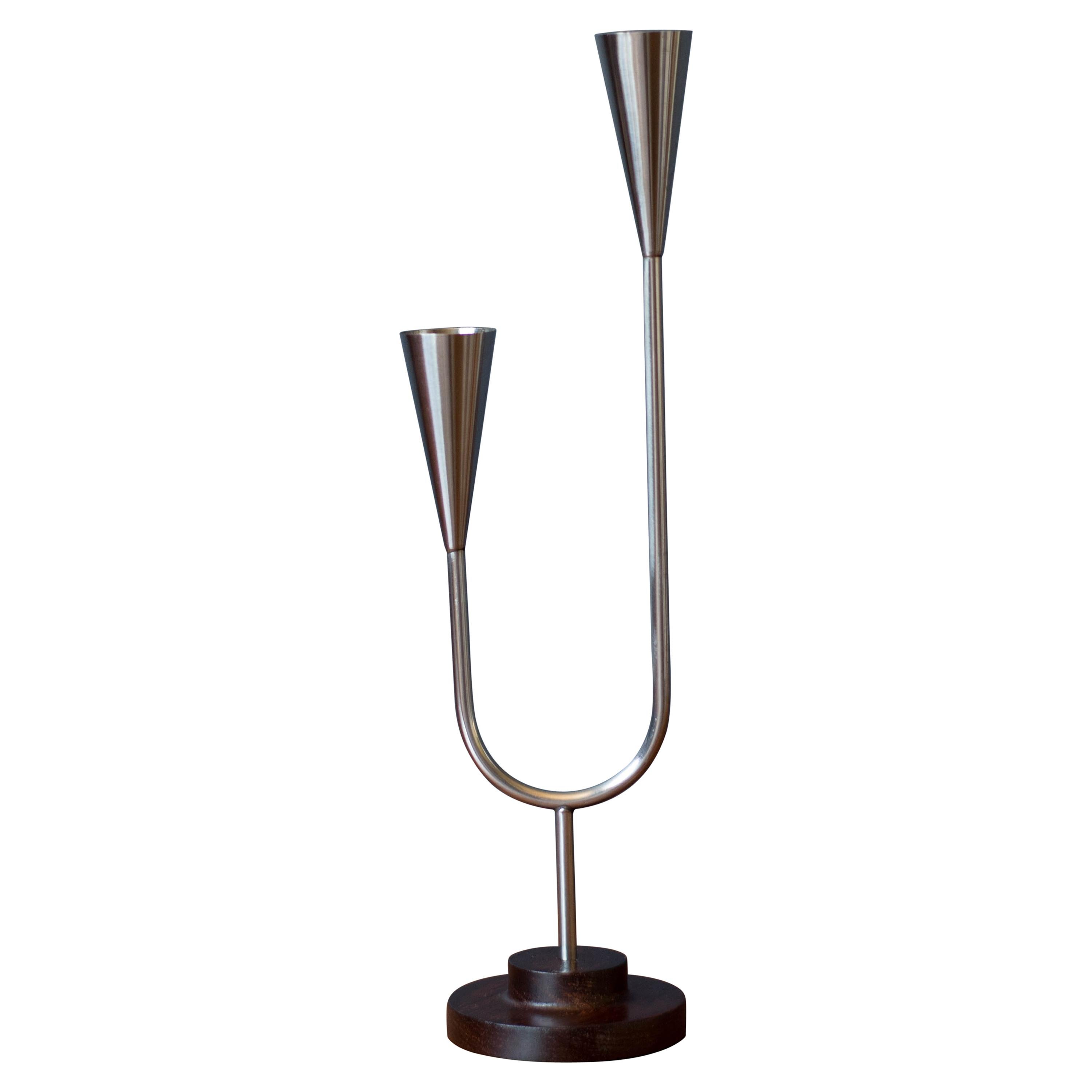 Danish Modern Lundtofte Rosewood and Stainless Steel Candle Holder For Sale