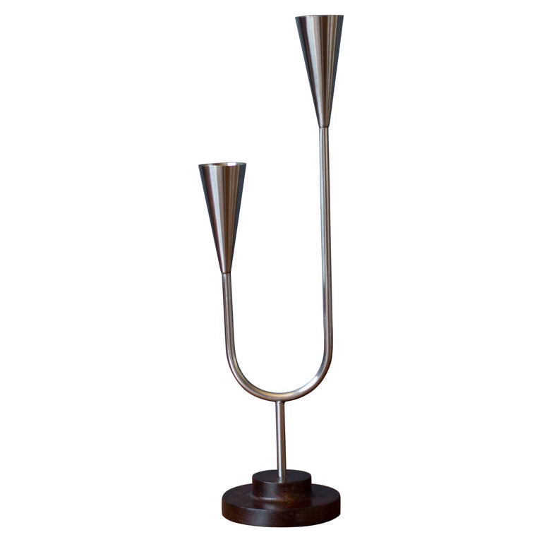 Danish Modern Lundtofte Rosewood and Stainless Steel Candle Holder For