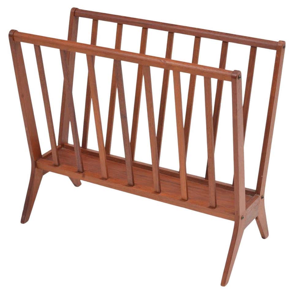 Danish Modern Solid Teak Magazine Rack For Sale at 1stDibs
