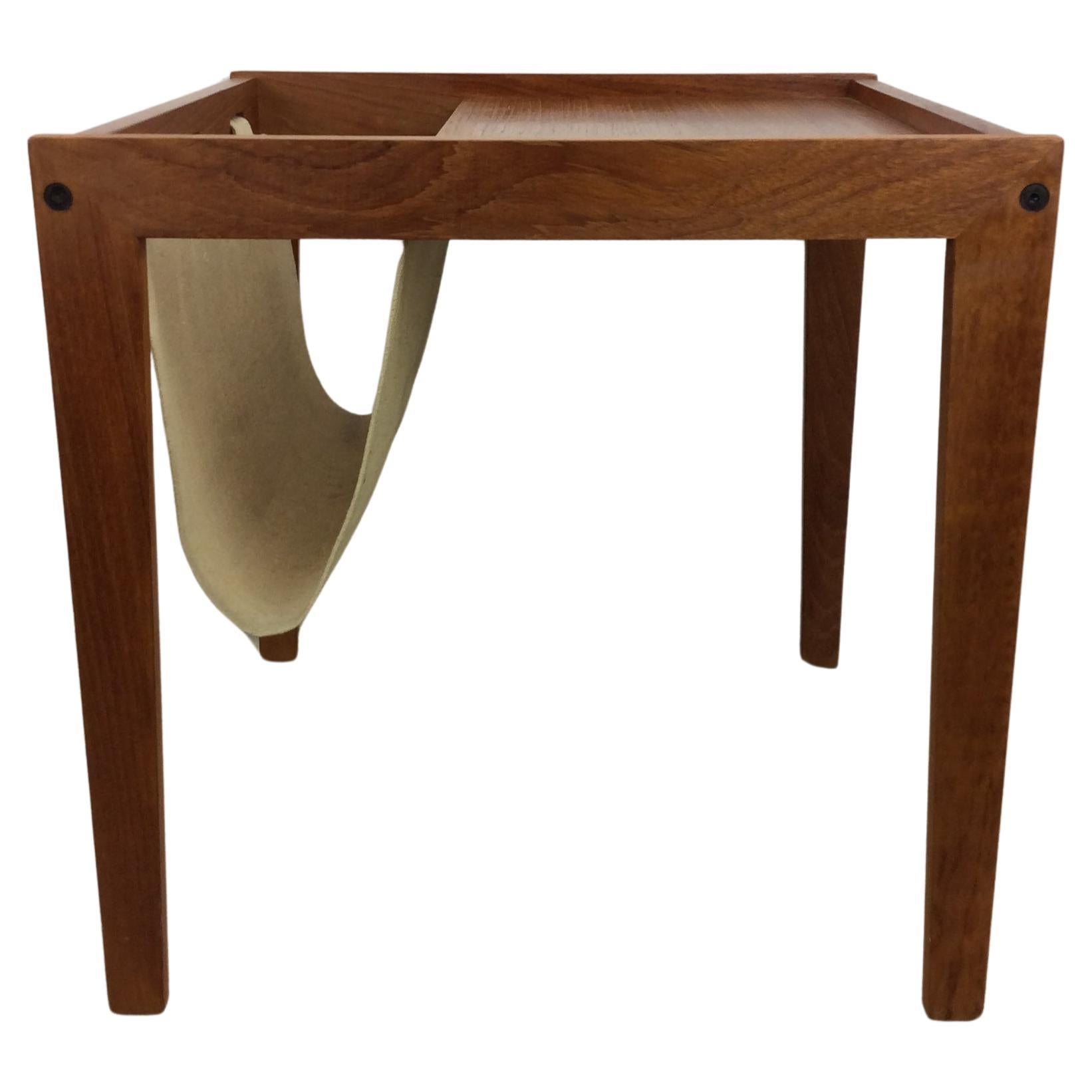 Danish Modern Magazine Table with Canvas Sling For Sale