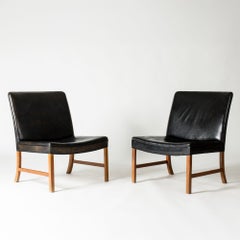 Danish Modern Mahogany and Leather Lounge Chairs by Ole Wanscher, Denmark, 1950s