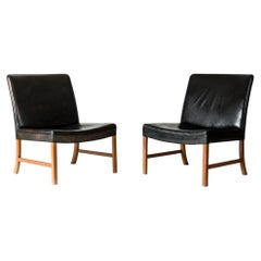 Danish Modern Mahogany and Leather Lounge Chairs by Ole Wanscher, Denmark, 1950s