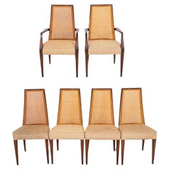 Danish Modern Mahogany Caned Dining Chairs, Set of 6