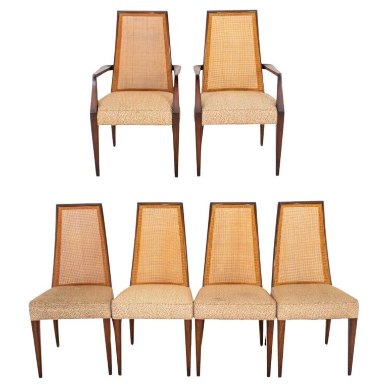 Danish Modern Mahogany Caned Dining Chairs, Set of 6 For Sale at 1stDibs