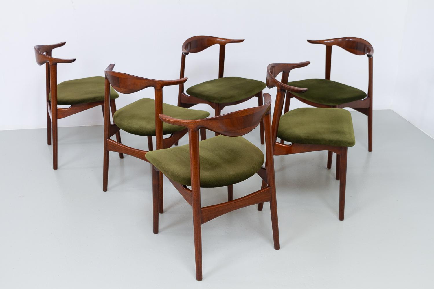 Sedie moderne danesi a corno di mucca in mogano, anni '40, set di 6 in vendita 4