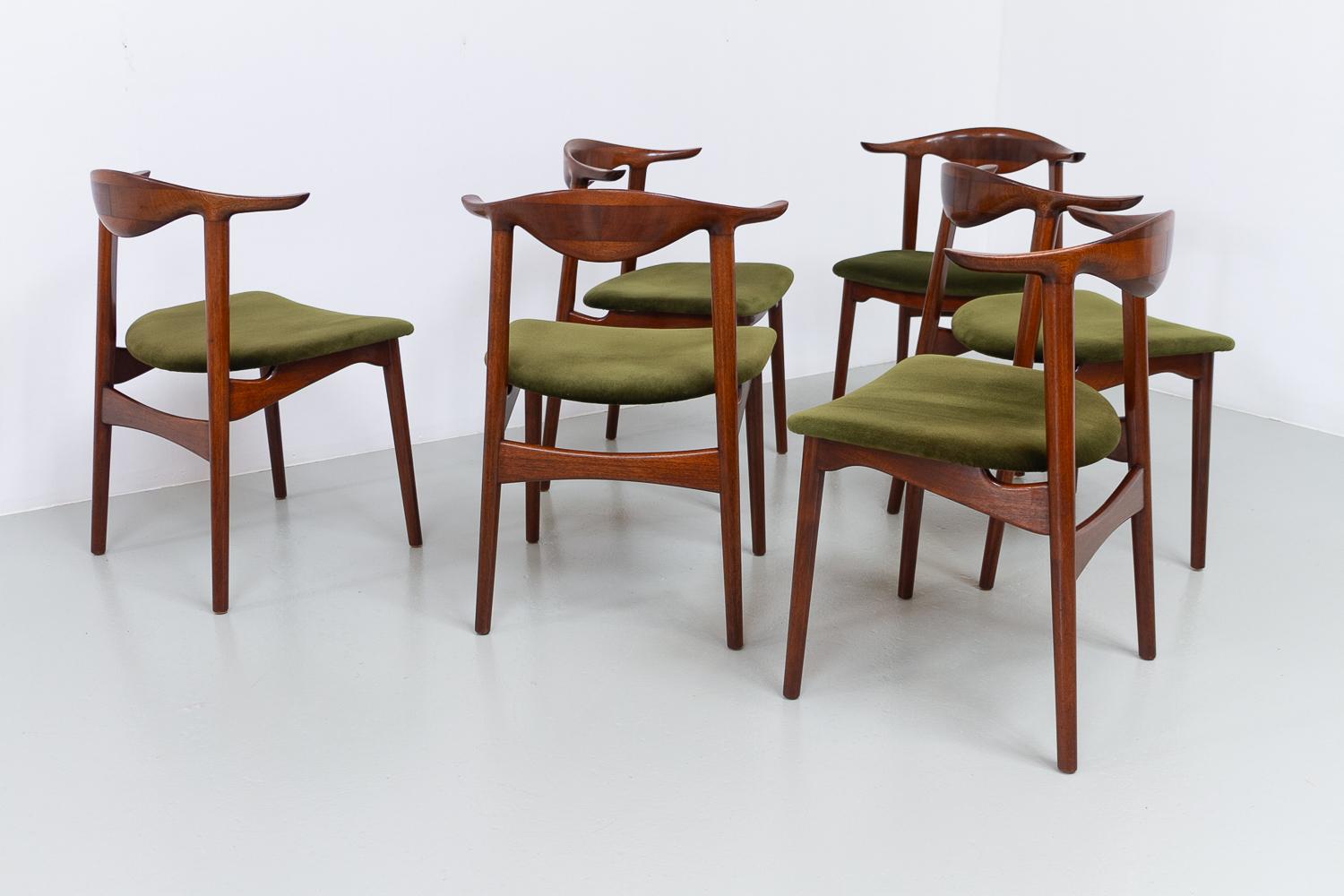 Sedie moderne danesi a corno di mucca in mogano, anni '40, set di 6 in vendita 5