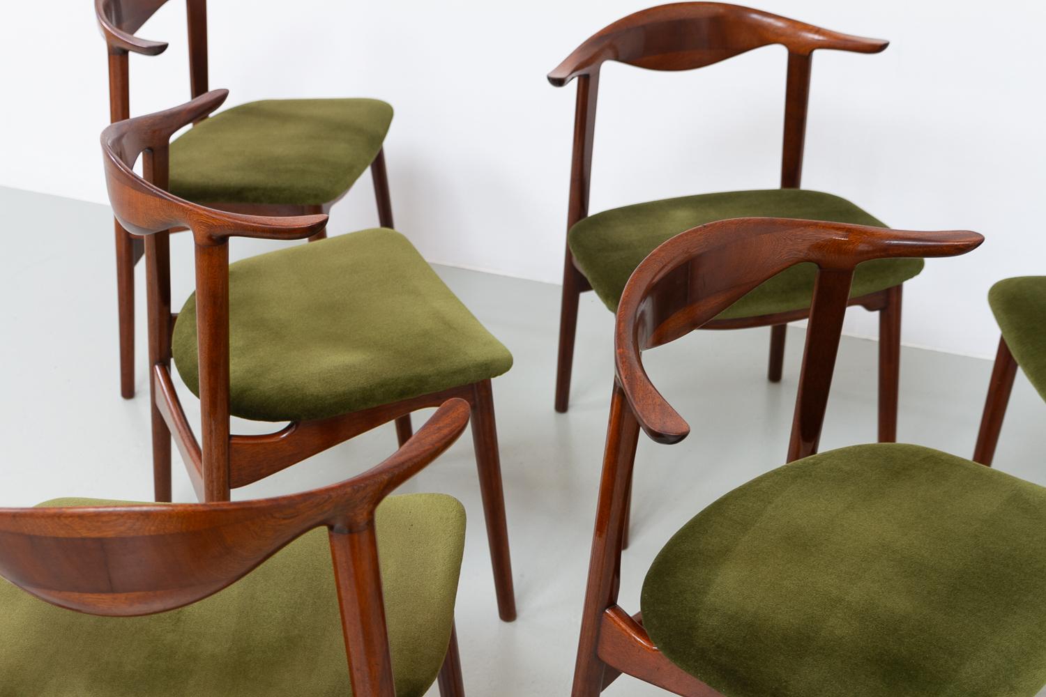 Sedie moderne danesi a corno di mucca in mogano, anni '40, set di 6 in vendita 6