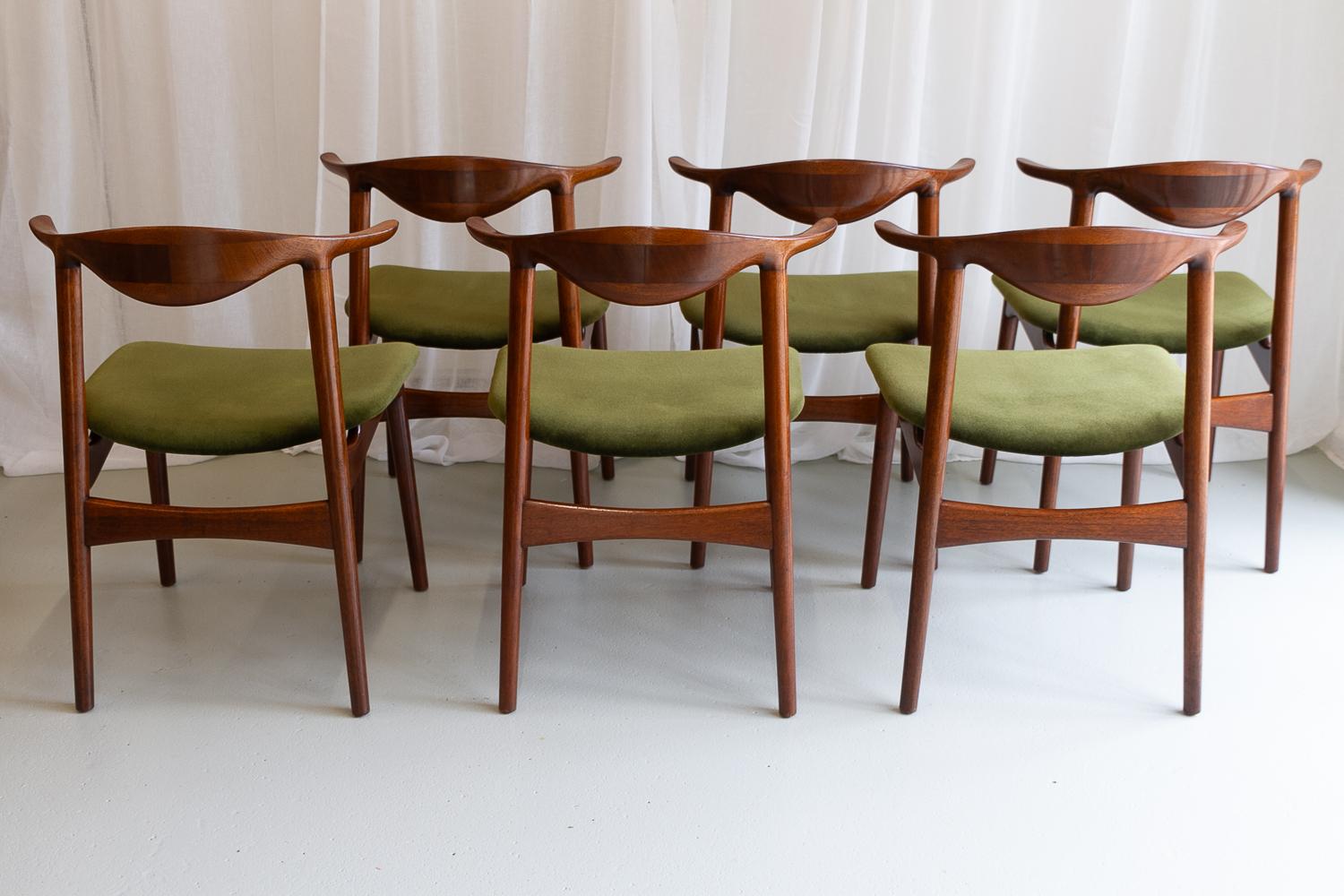 Sedie moderne danesi a corno di mucca in mogano, anni '40, set di 6 in vendita 10