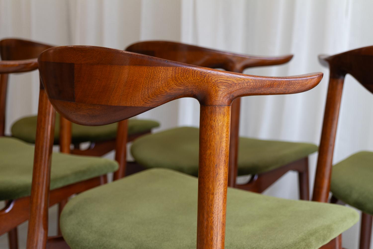 Sedie moderne danesi a corno di mucca in mogano, anni '40, set di 6 in vendita 12