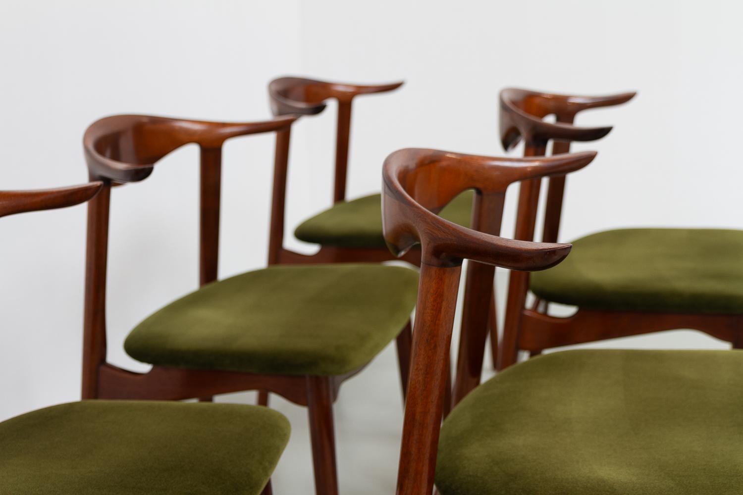 Metà XX secolo Sedie moderne danesi a corno di mucca in mogano, anni '40, set di 6 in vendita