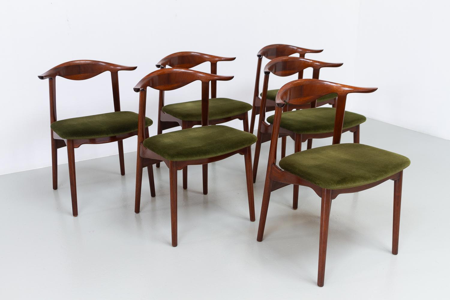 Mogano Sedie moderne danesi a corno di mucca in mogano, anni '40, set di 6 in vendita