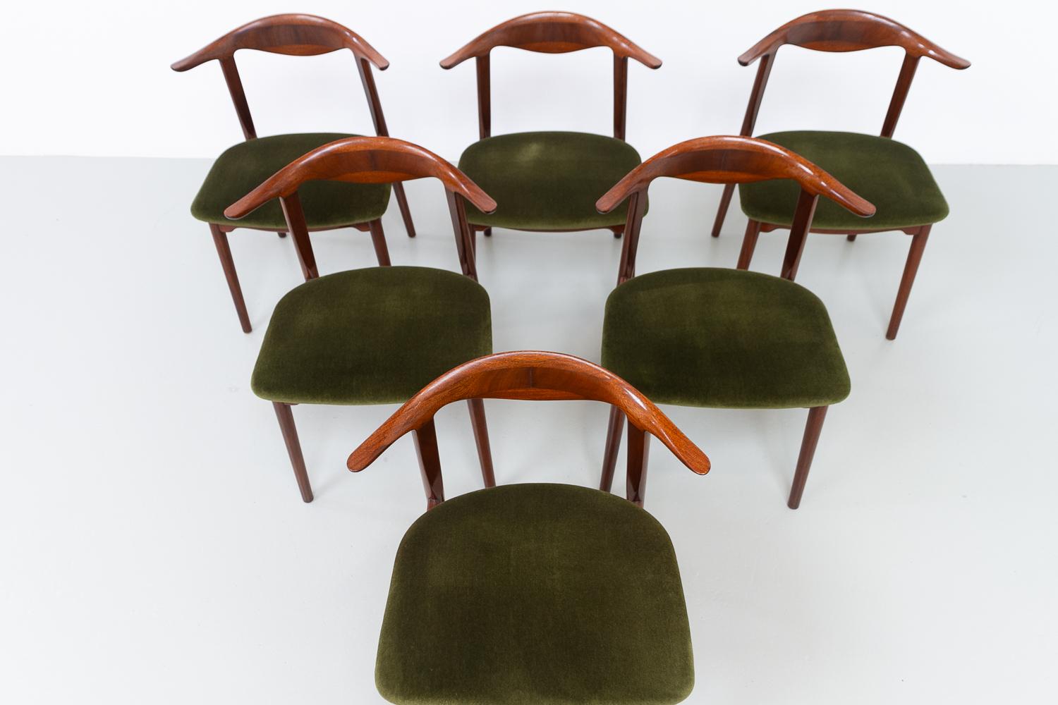 Sedie moderne danesi a corno di mucca in mogano, anni '40, set di 6 in vendita 2