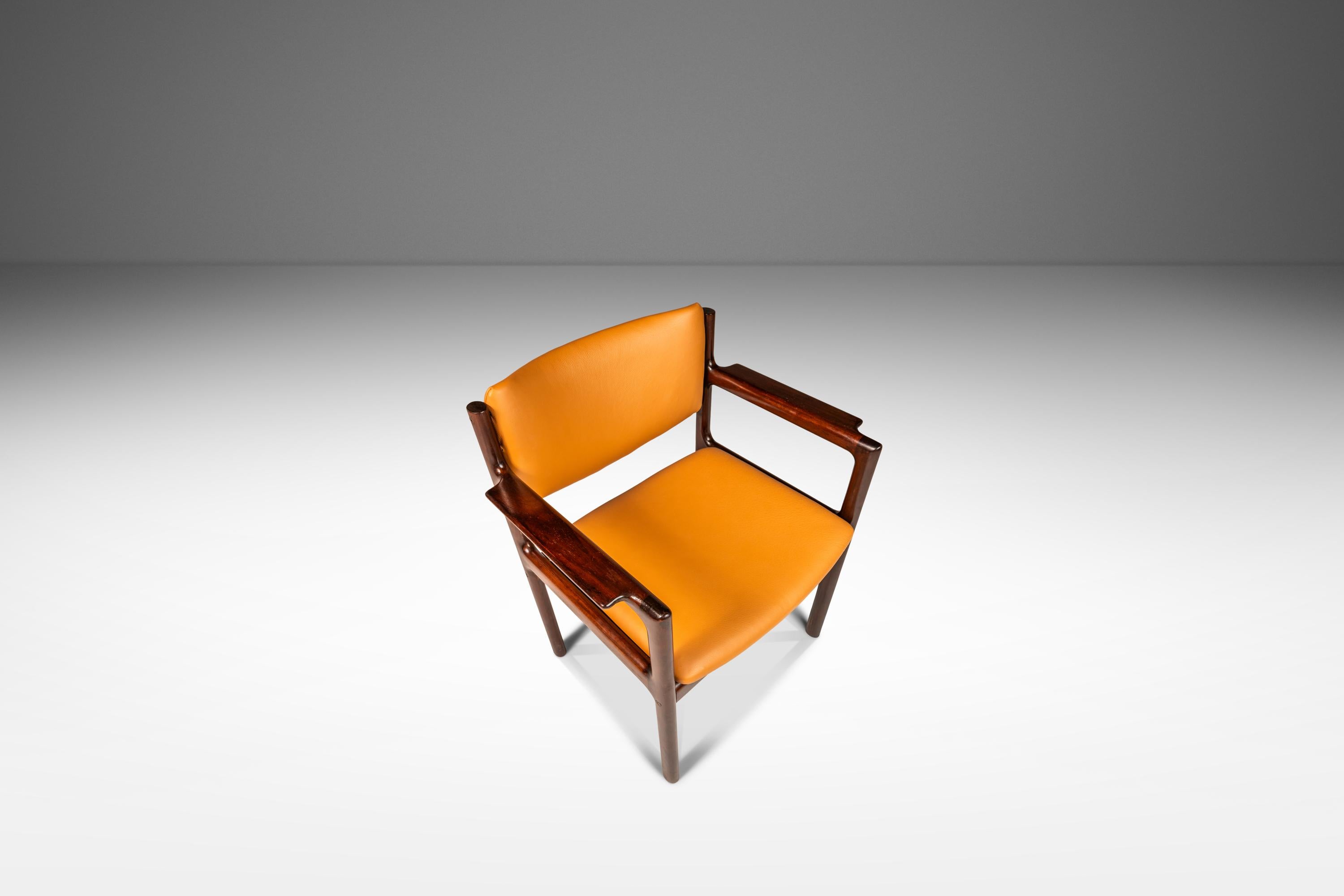 Mid-Century Modern Danish Modern Mahogany & Leather Arm Chair, Danish Overseas Imports, c. 1960's For Sale