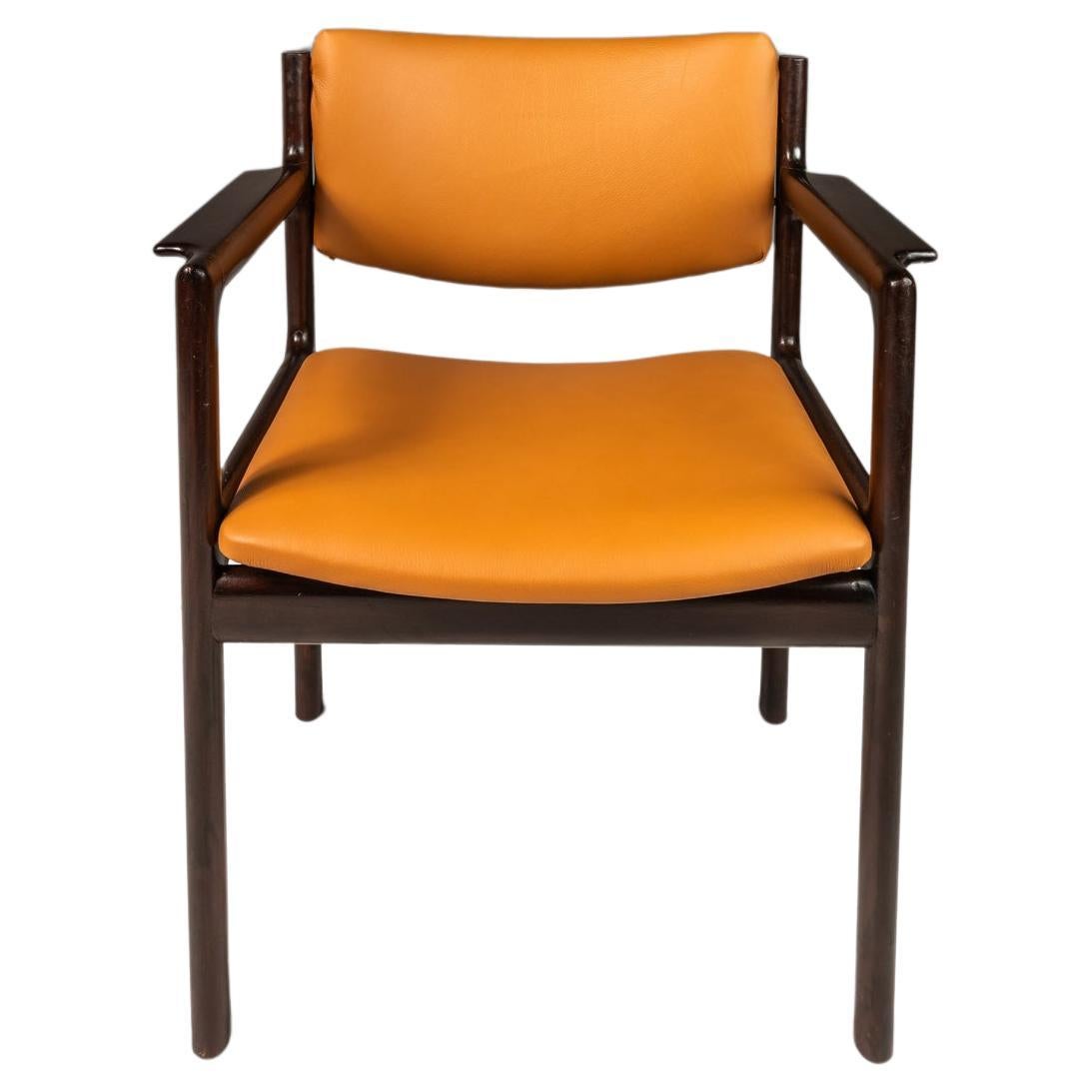 Danish Modern Mahogany & Leather Arm Chair, Danish Overseas Imports, c. 1960's
