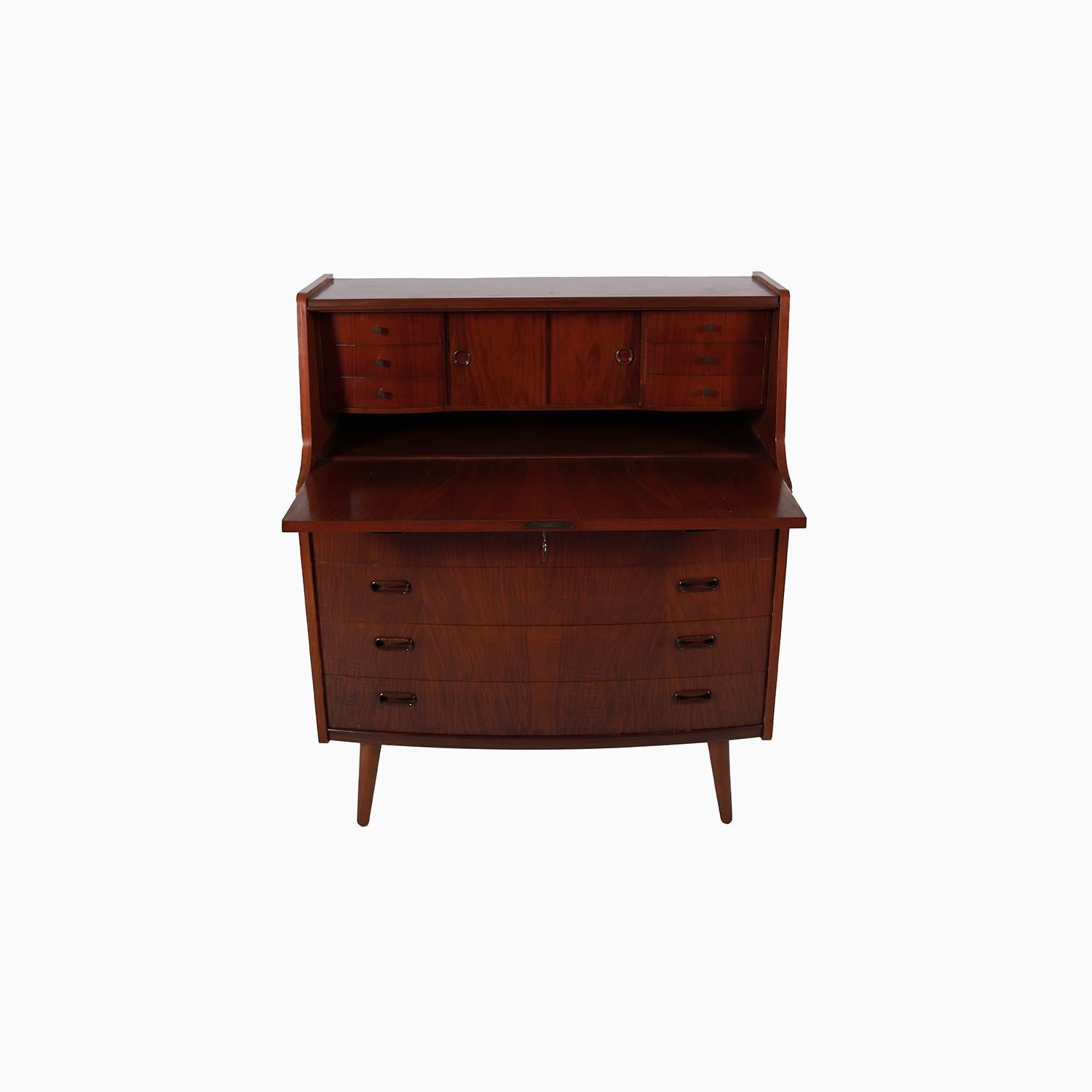 Lacquered Danish Modern Mahogany Secretary Desk For Sale