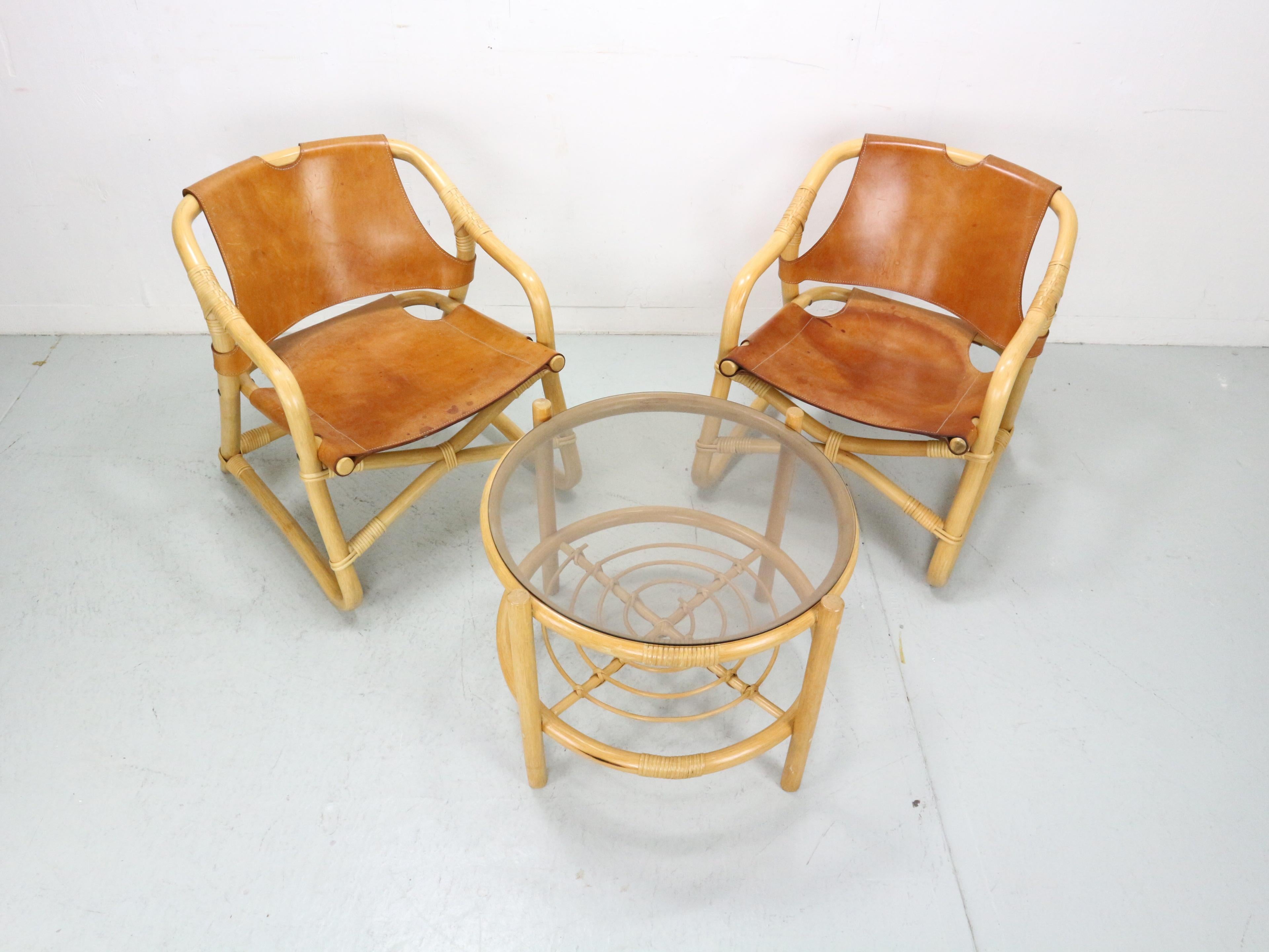 Beautiful pair of lounge chairs and table made at 