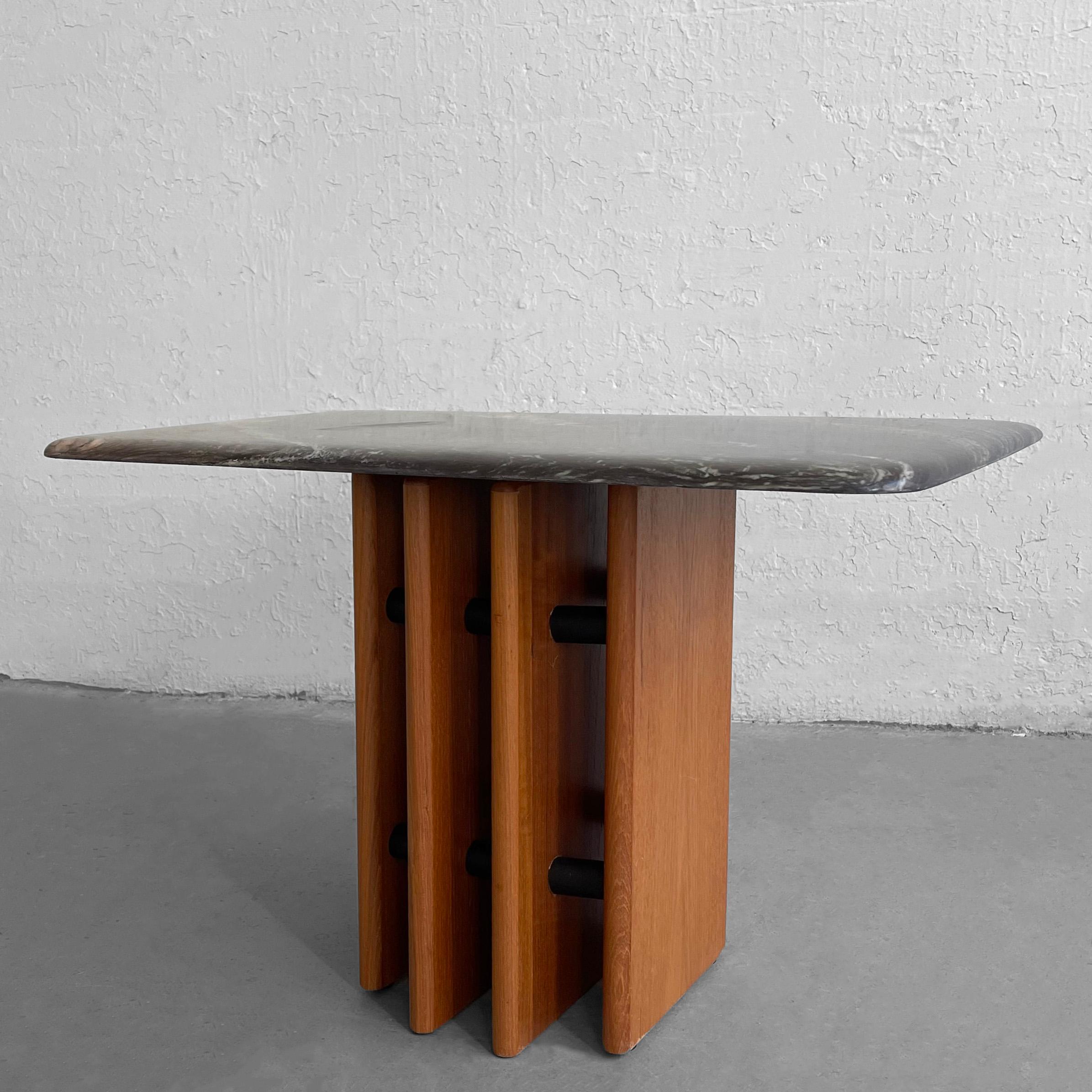 Scandinavian Modern Danish Modern Marble and Teak Panel Side Table For Sale