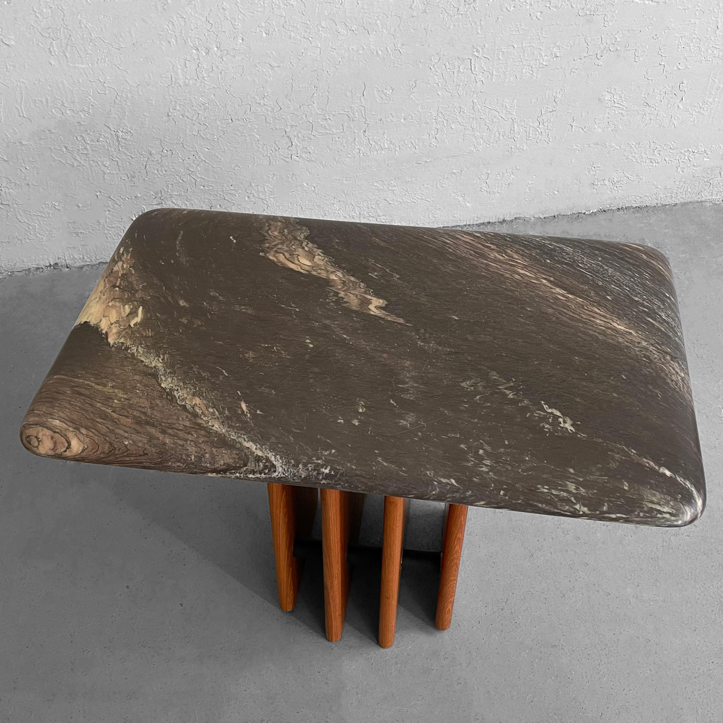 Danish Modern Marble and Teak Panel Side Table In Good Condition For Sale In Brooklyn, NY