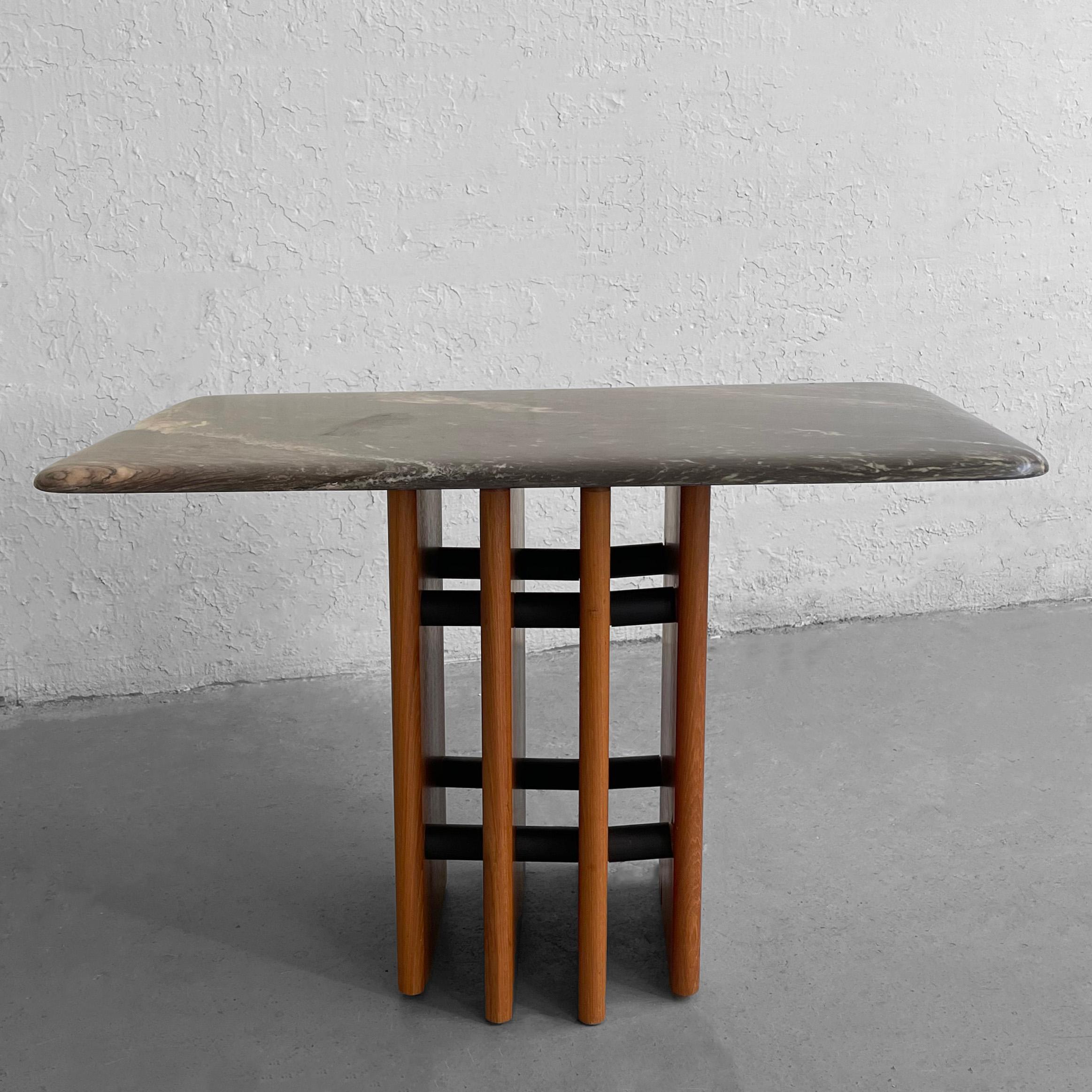 20th Century Danish Modern Marble and Teak Panel Side Table For Sale
